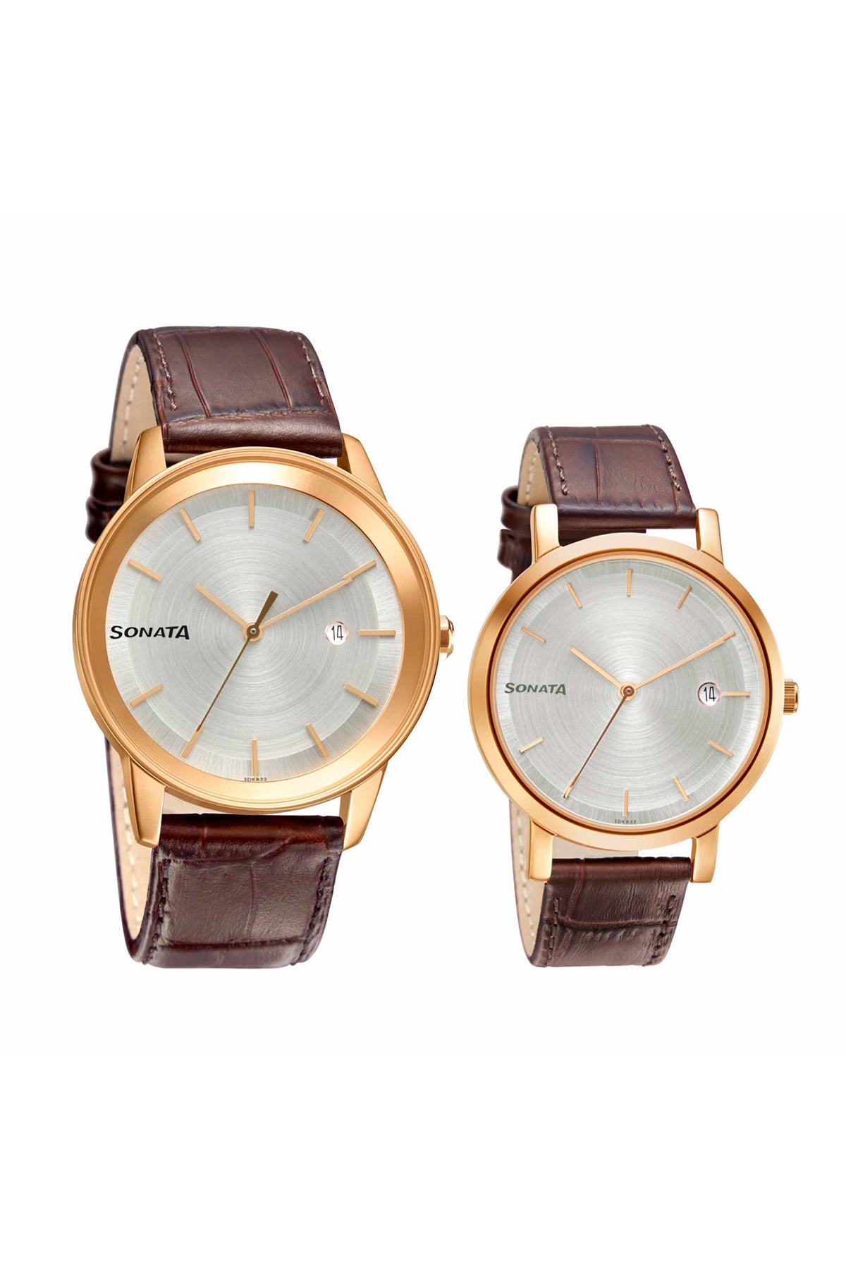 SONATA Leather Strap Couple Watch