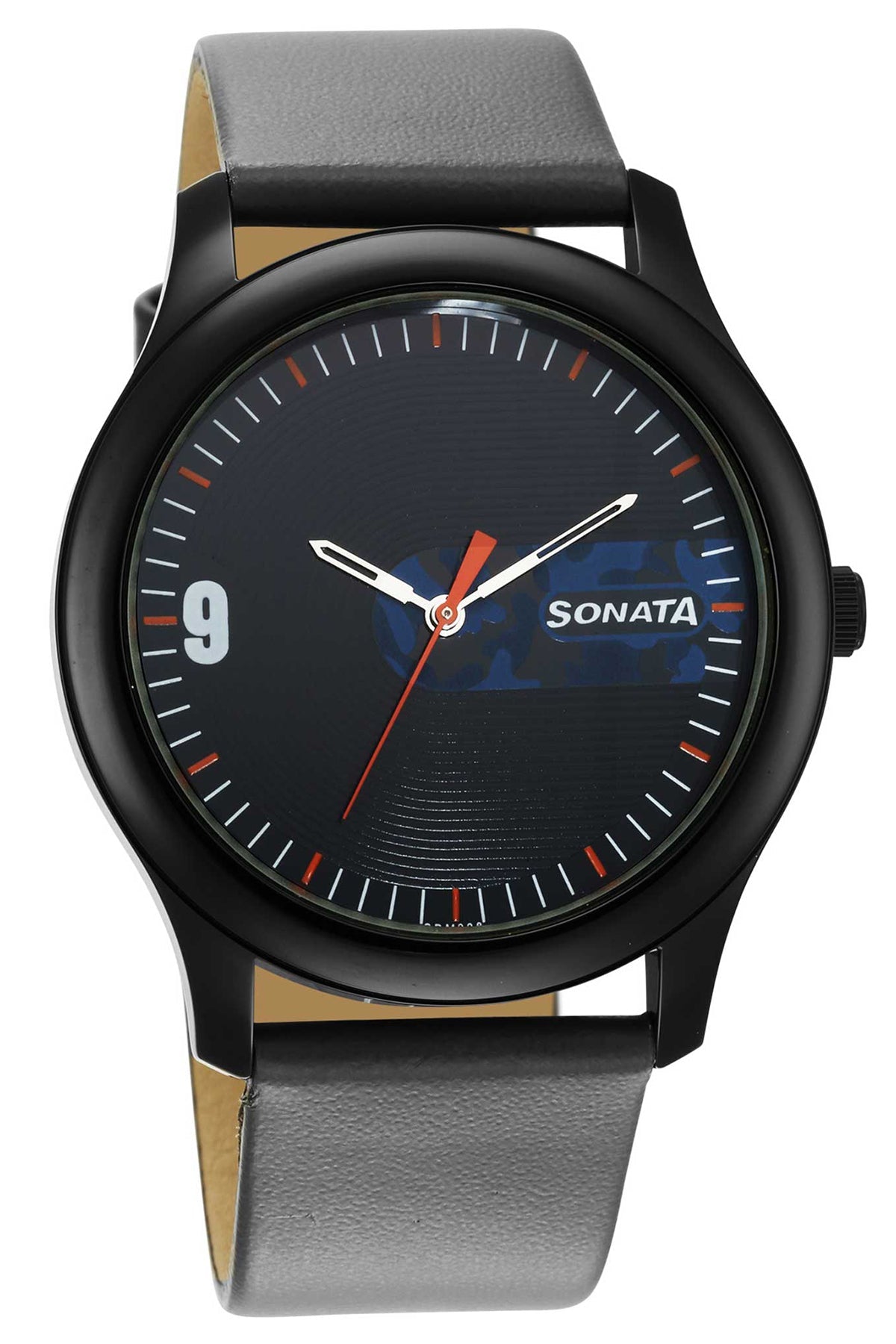 SONATA Men's Leather Strap Watch