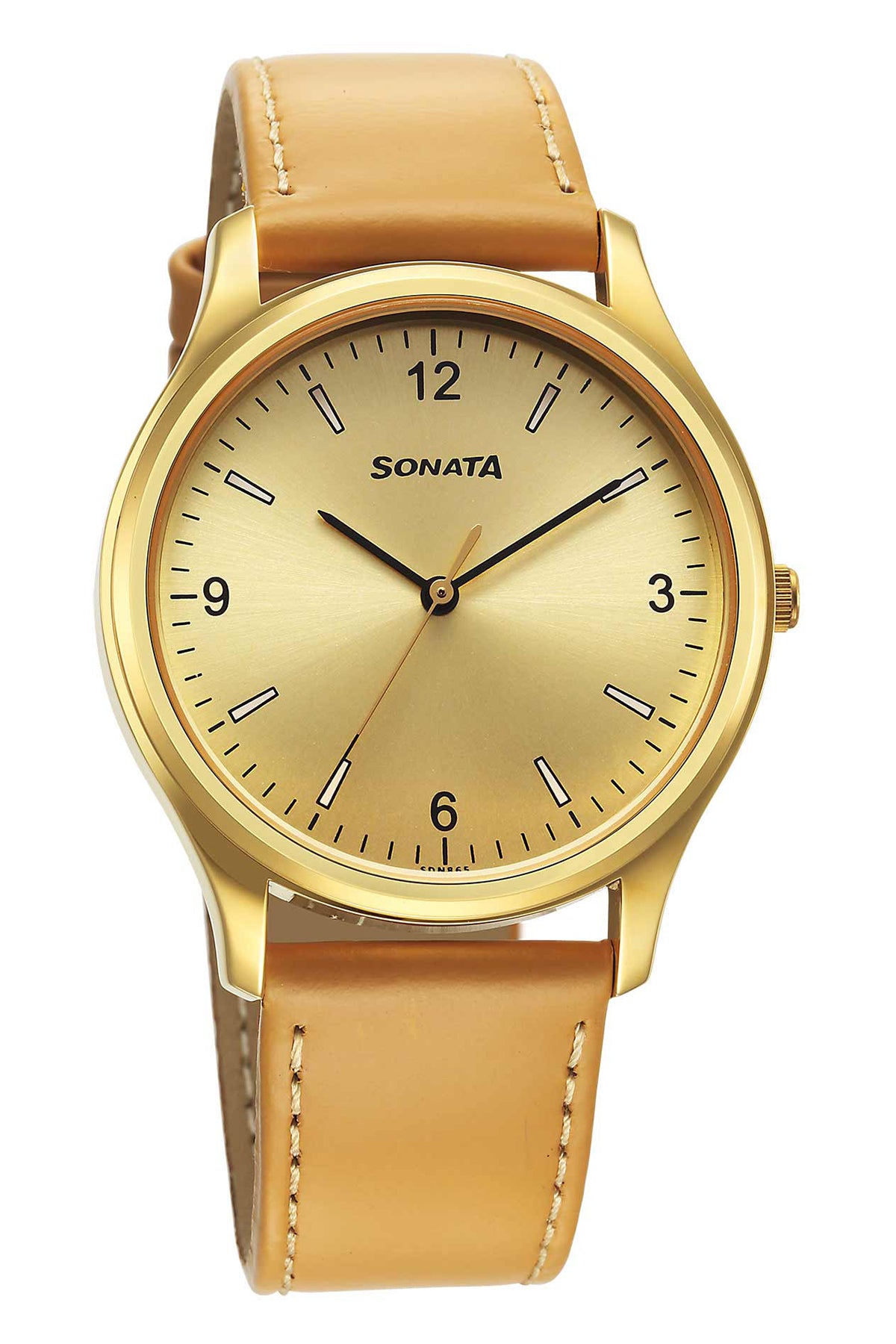 SONATA Men's Leather Strap Watch