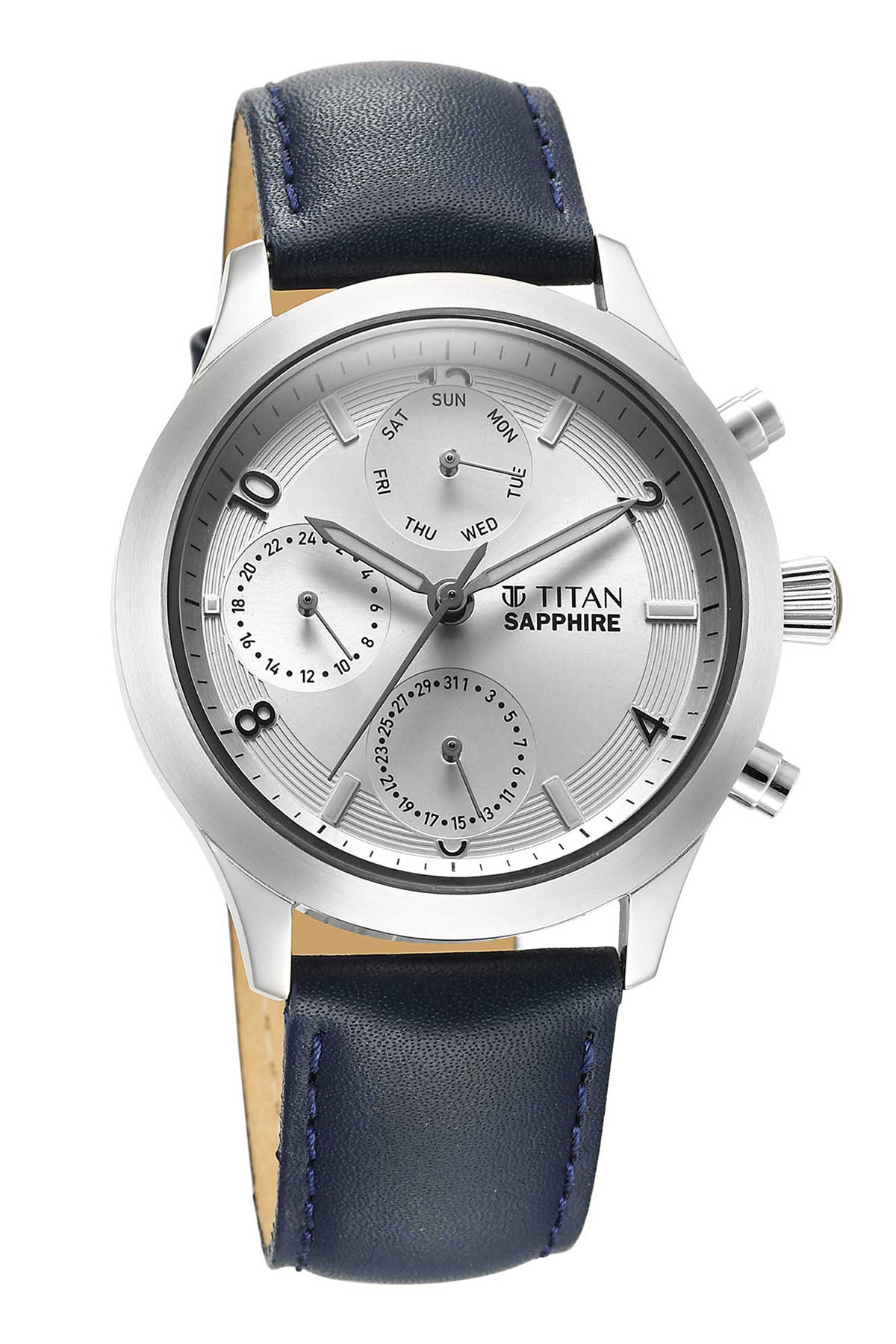 TITAN Men's White Dial Leather Strap Watch