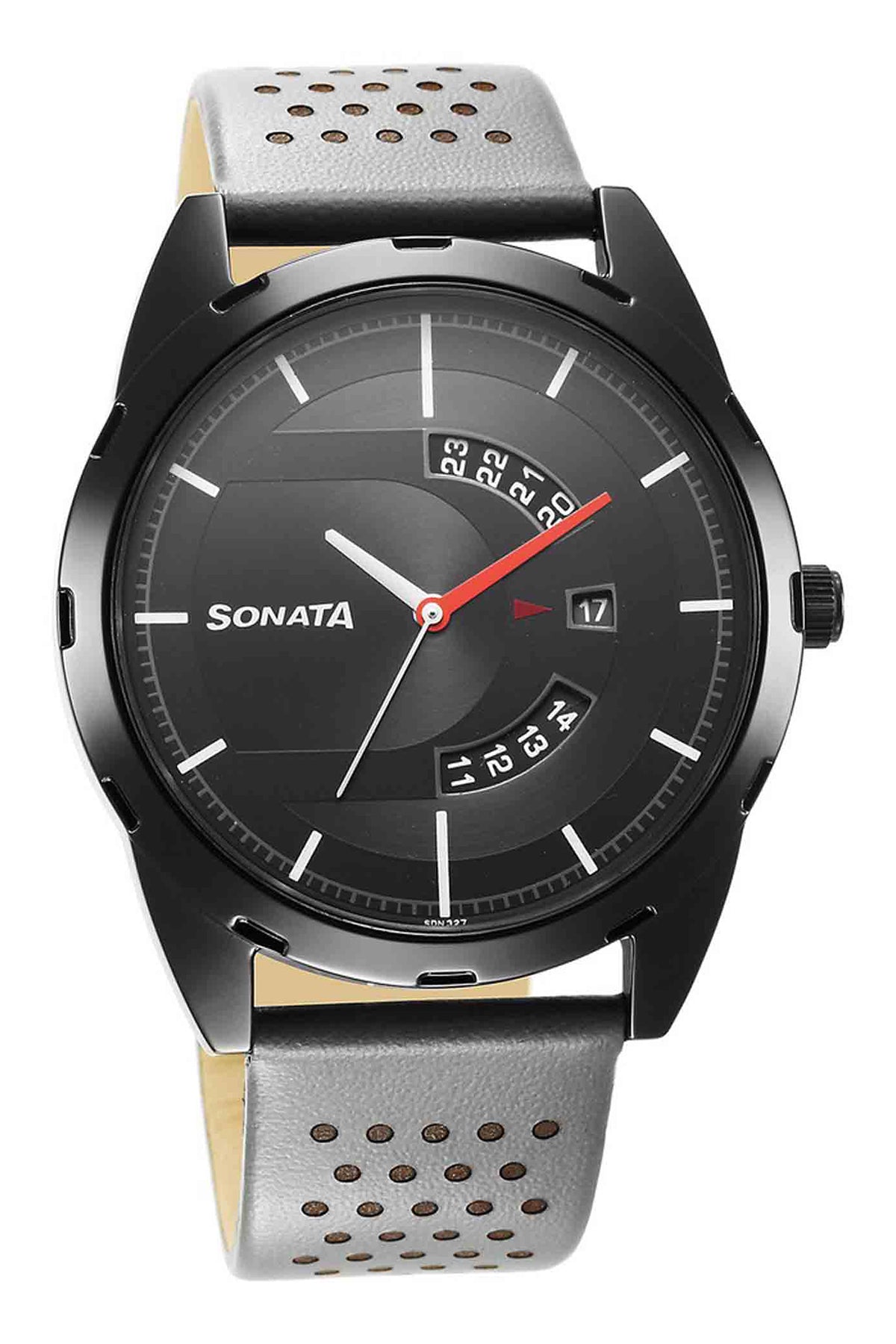 SONATA Men's Leather Strap Watch