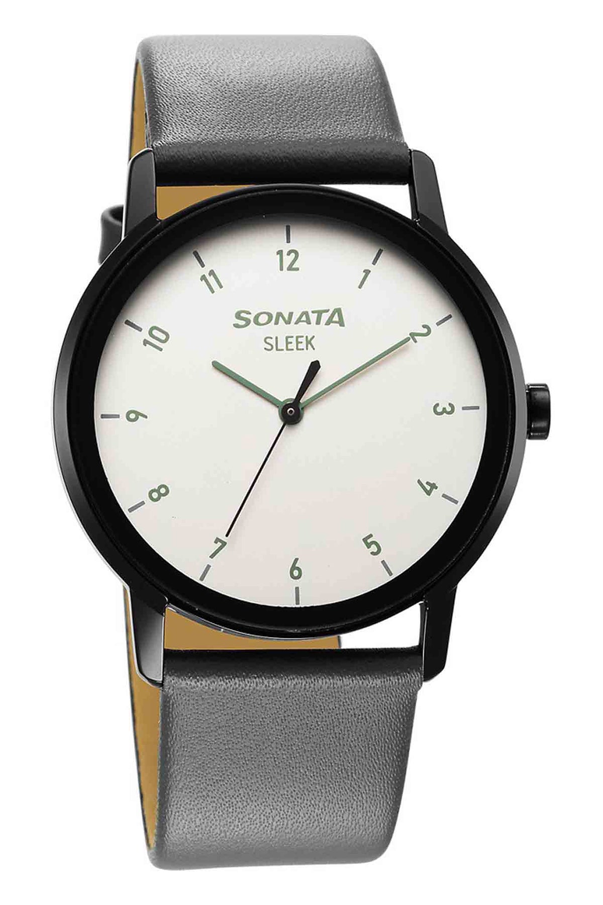 SONATA Men's Leather Strap Watch