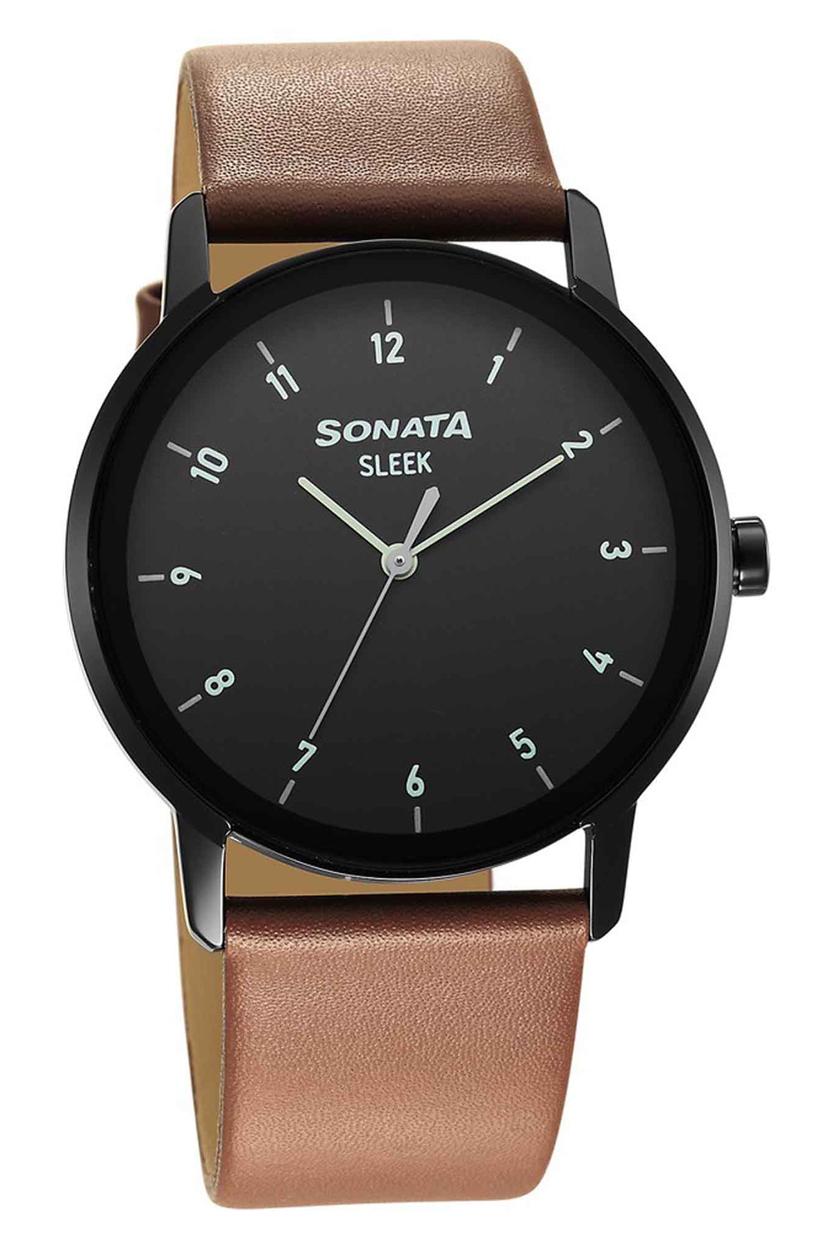 SONATA Men's Leather Strap Watch