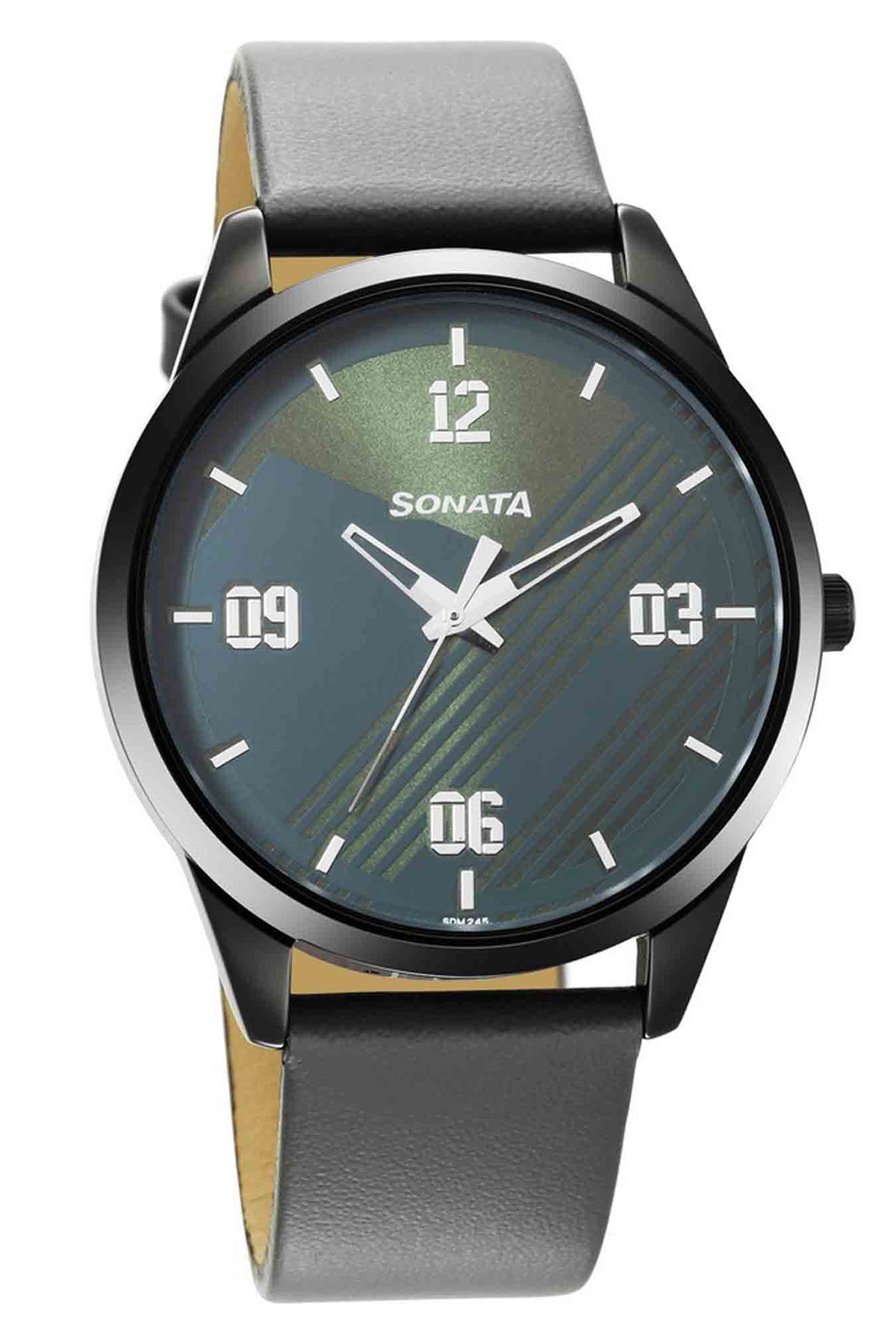 SONATA Men's Leather Strap Watch