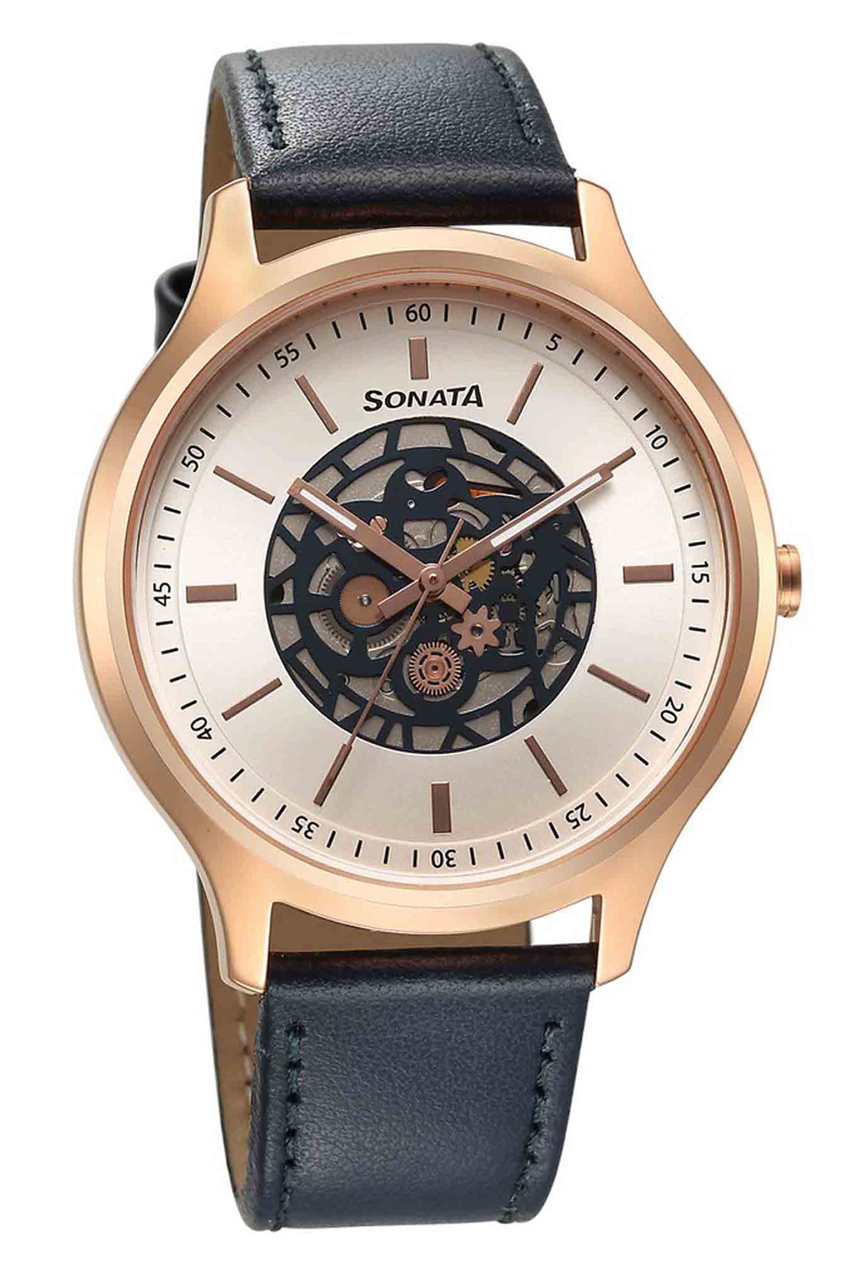 SONATA Men's Leather Strap Watch