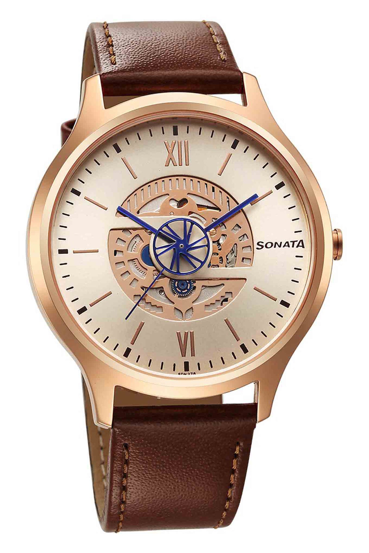 SONATA Men's Leather Strap Watch