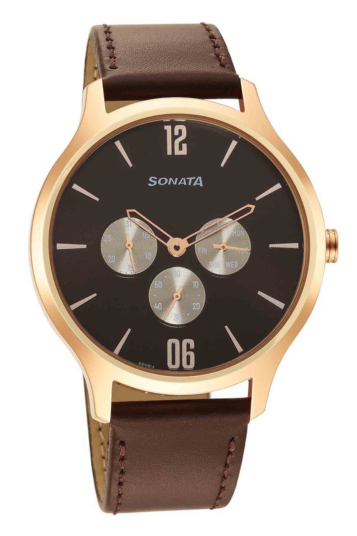 SONATA Men's Leather Strap Watch