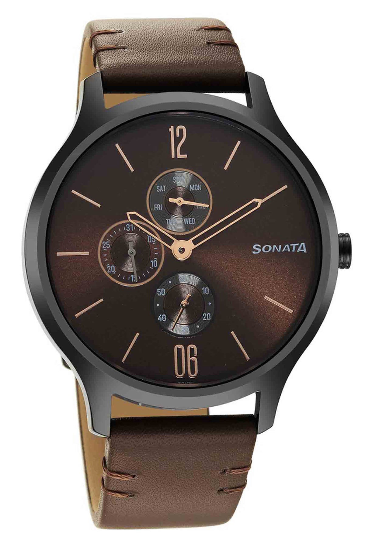 SONATA Men's Leather Strap Watch