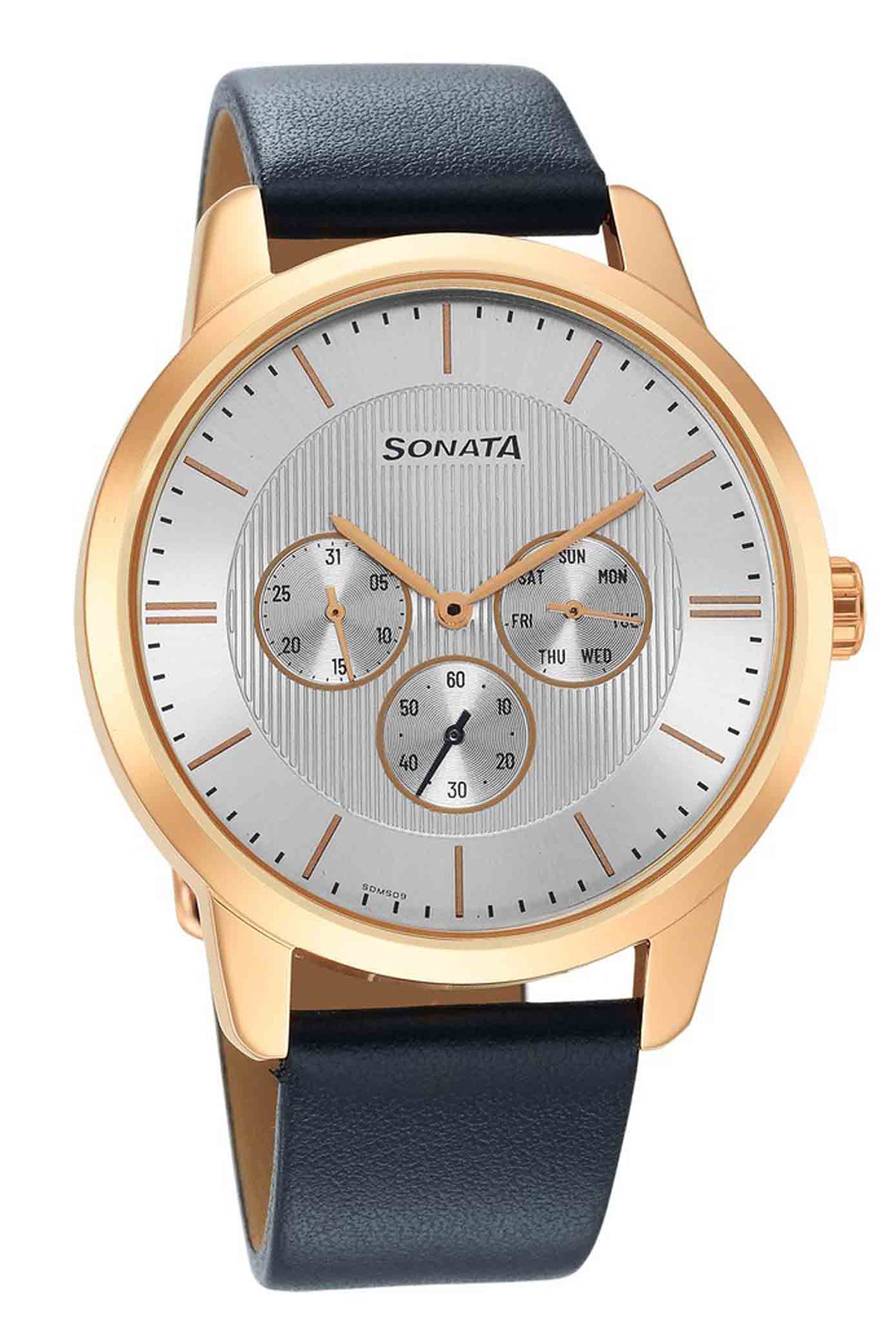 SONATA Men's Leather Strap Watch