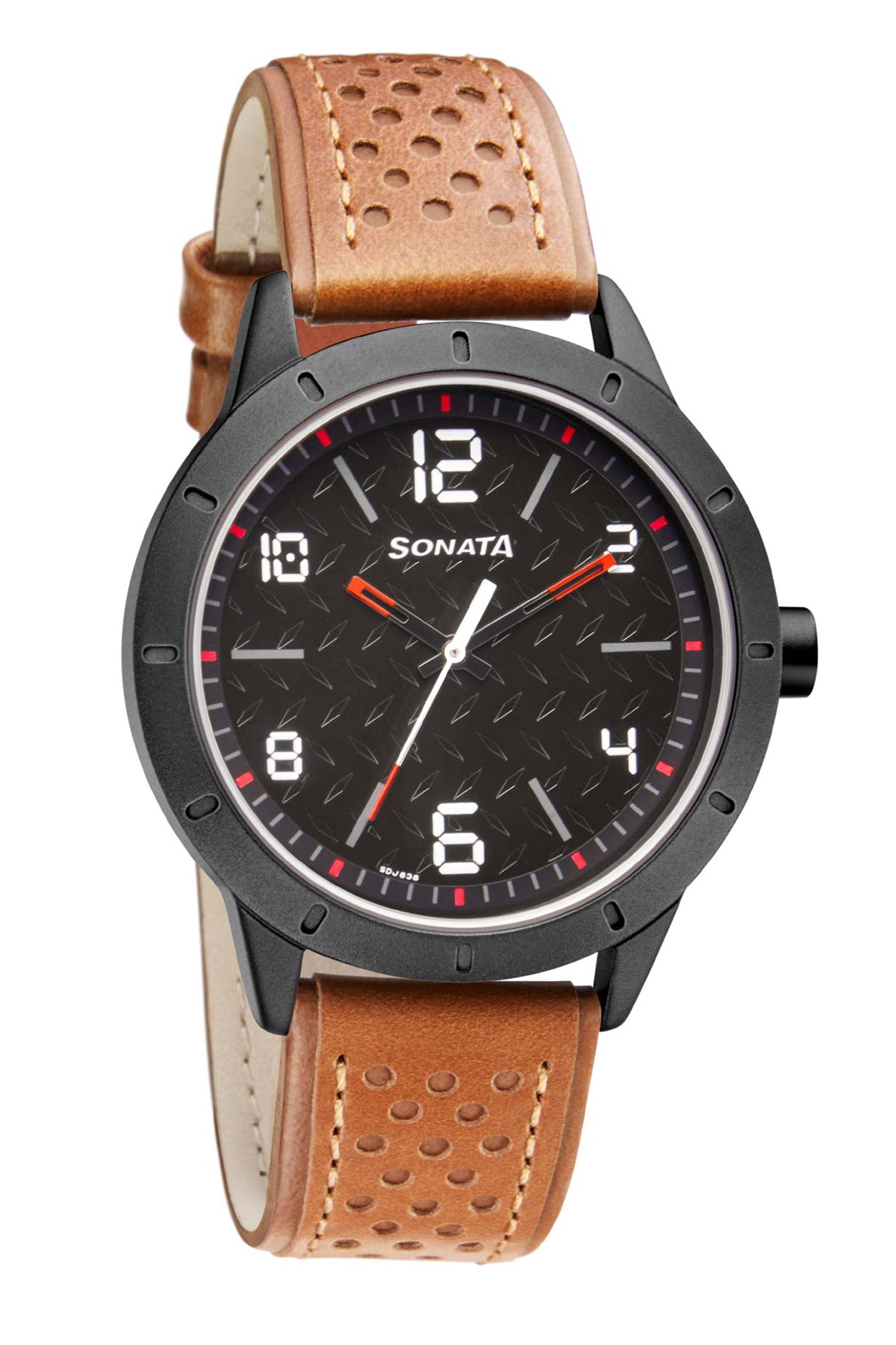 SONATA Men's Leather Strap Watch