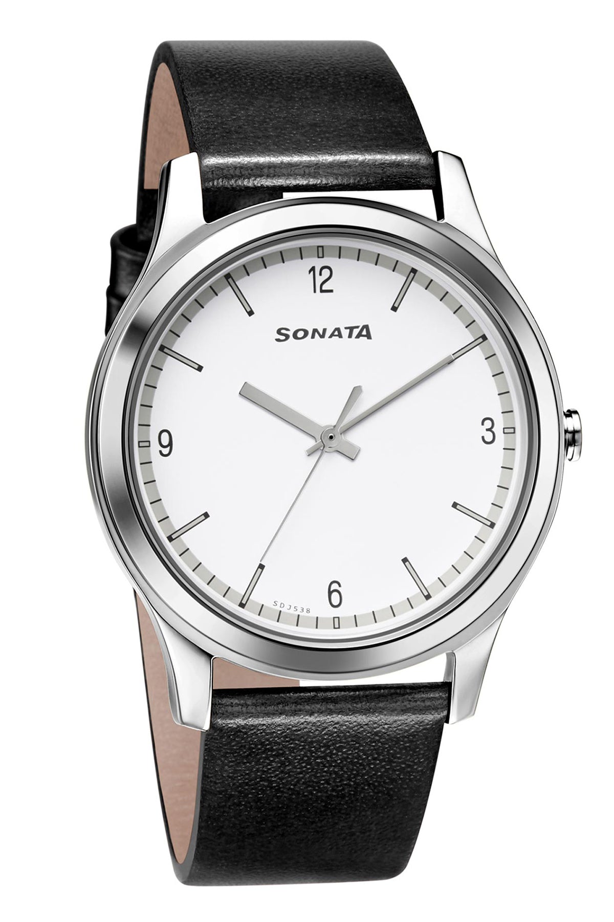 SONATA Men's Leather Strap Watch