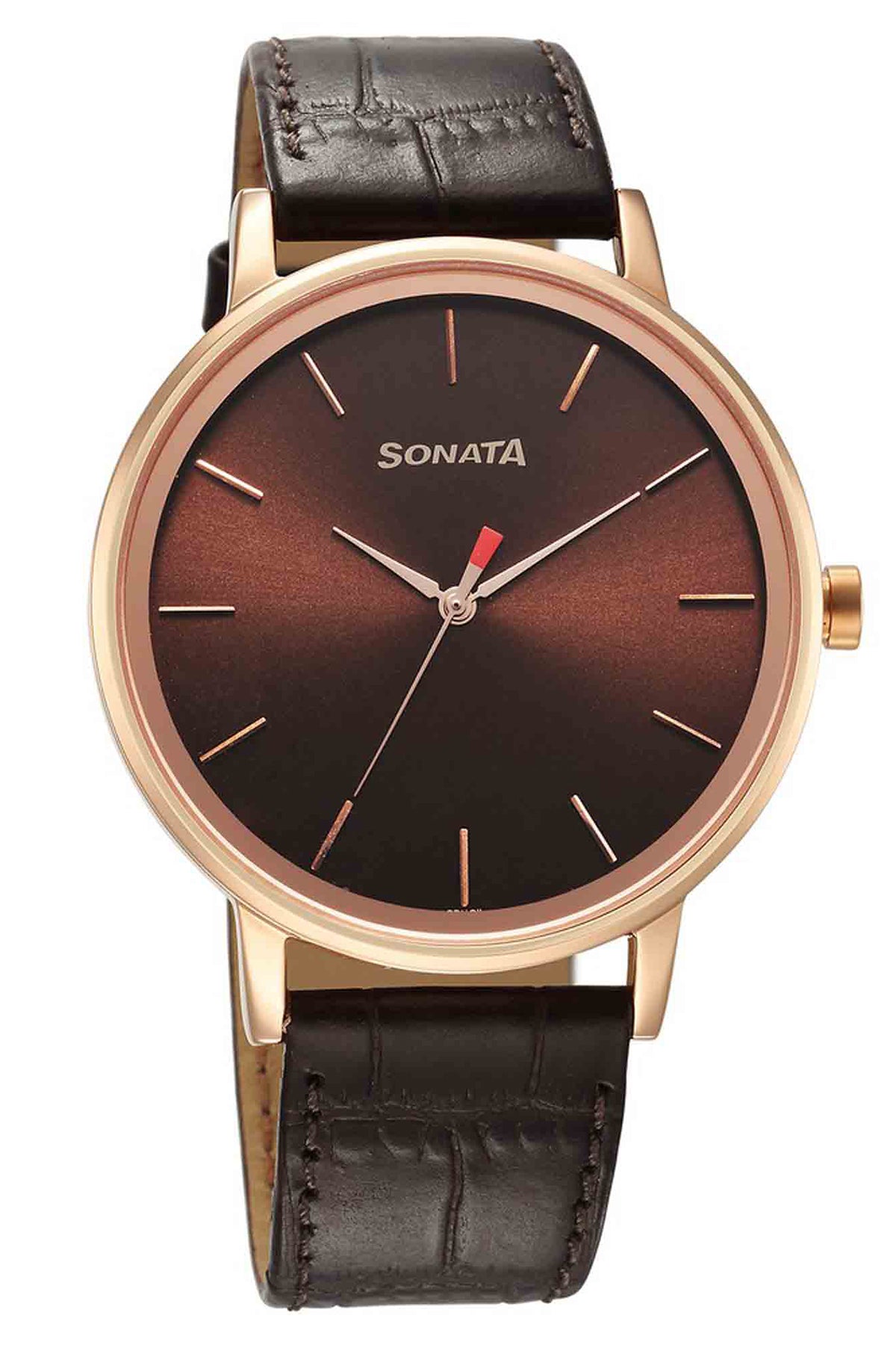 SONATA Men's Leather Strap Watch