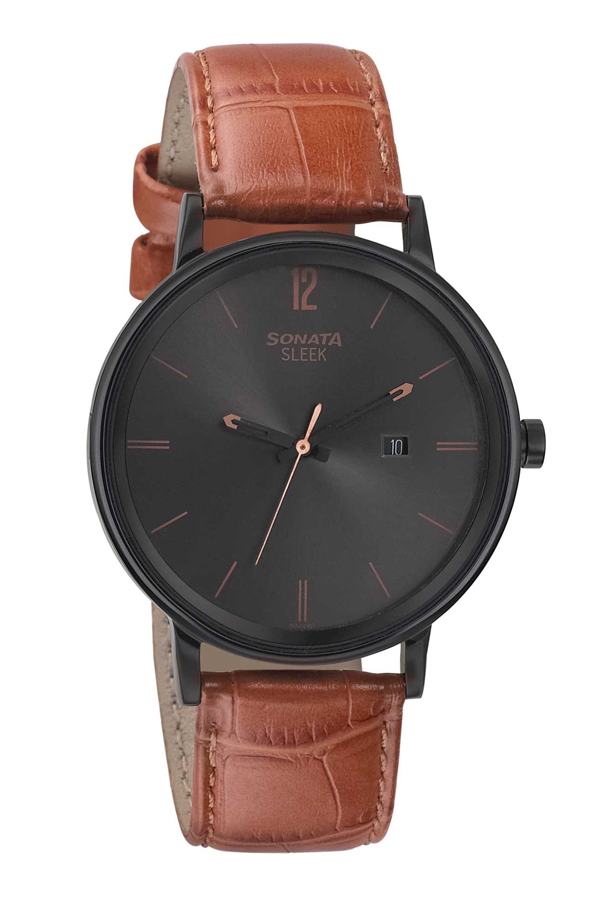 SONATA Men's Leather Strap Watch