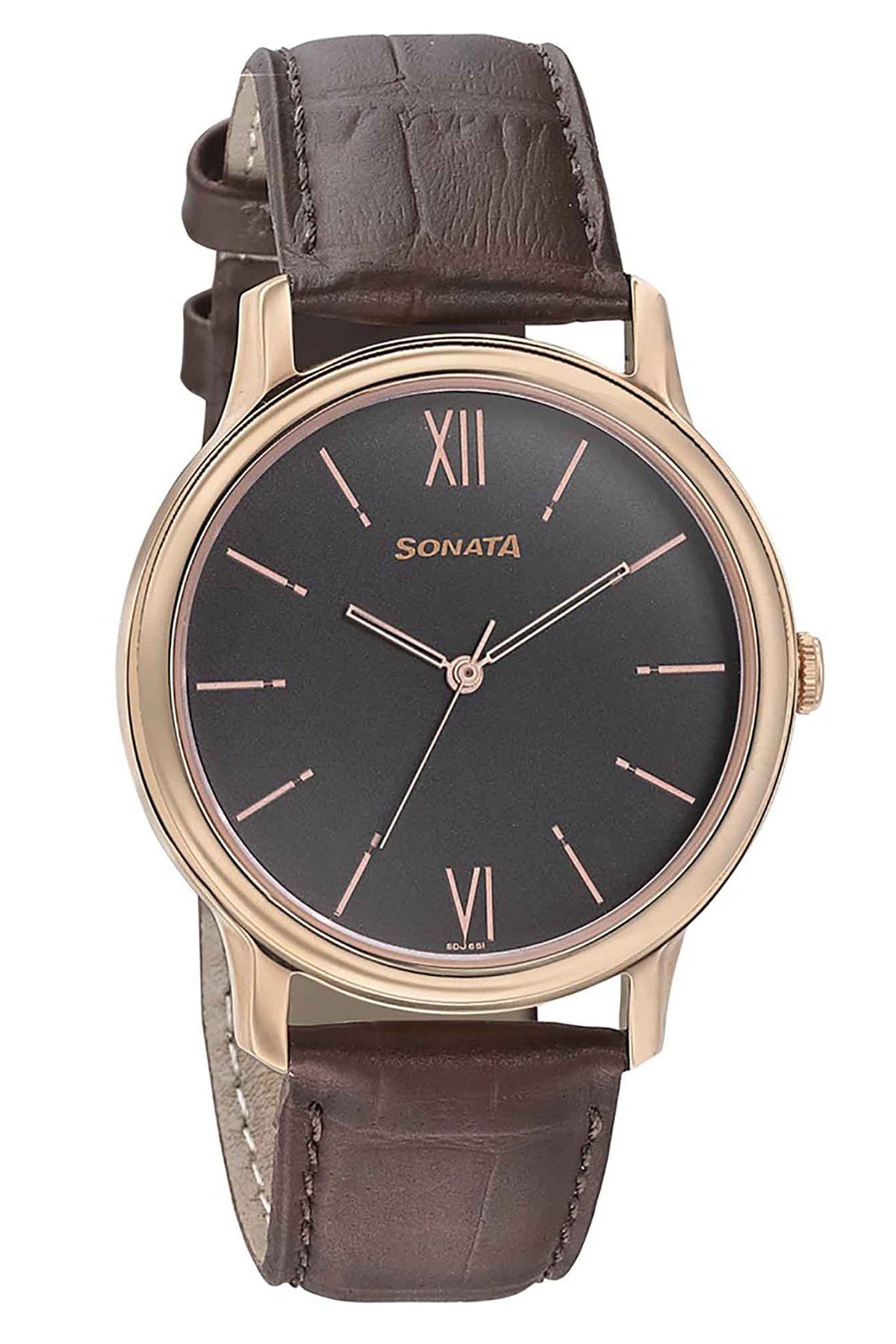SONATA Men's Leather Strap Watch