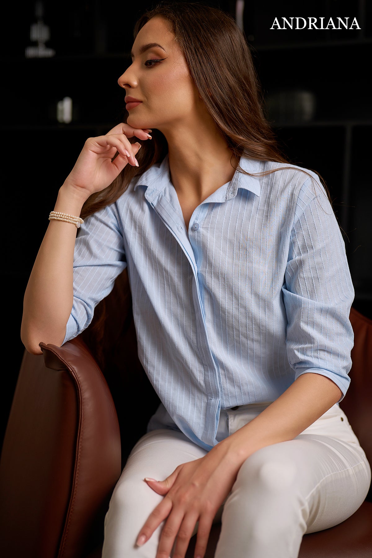 Andriana WHISPERS OF STRIPES Women's Chic Office Top
