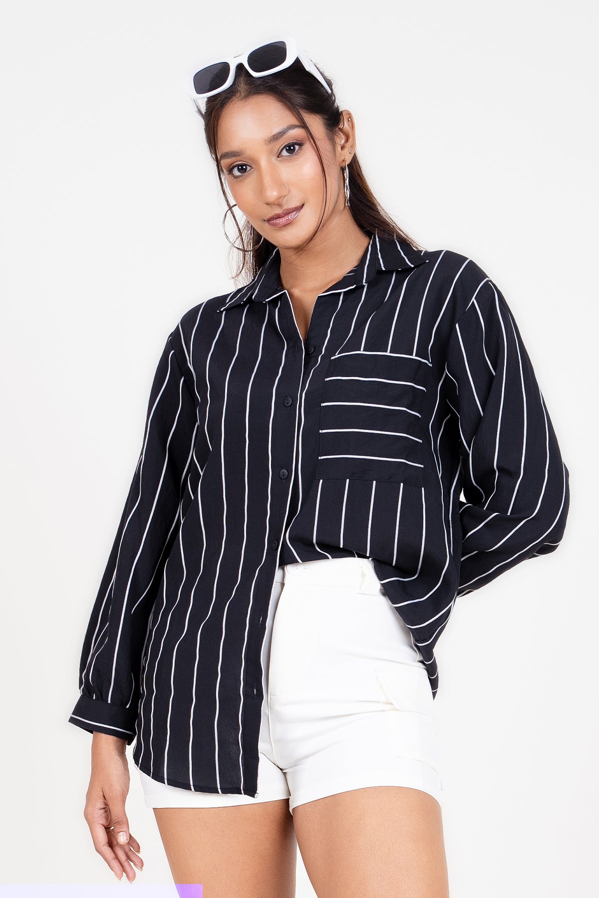 Envogue Women's Long Sleeve Stripe Chic Casual Shirt