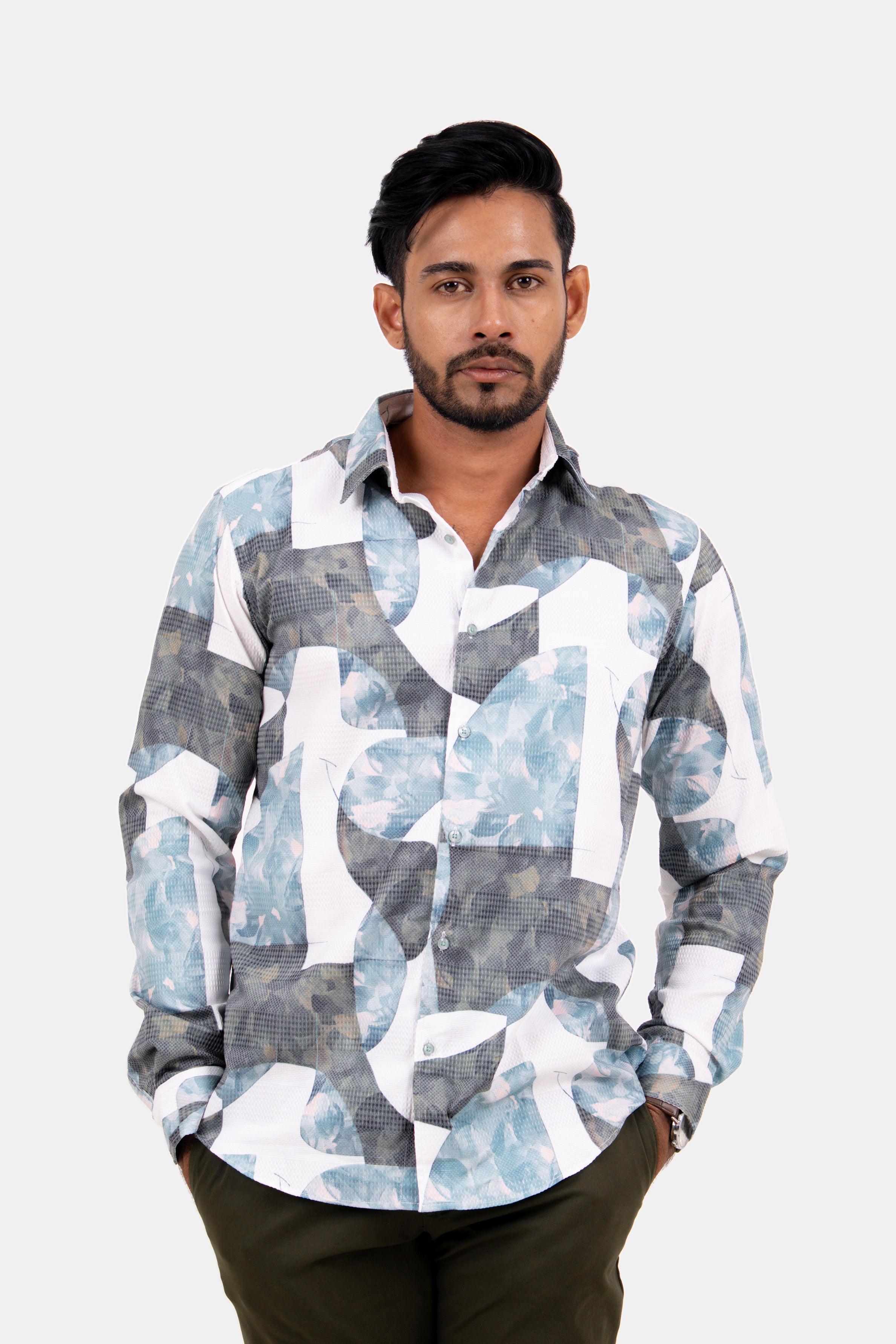 King Street Men's Casual Printed Shirt