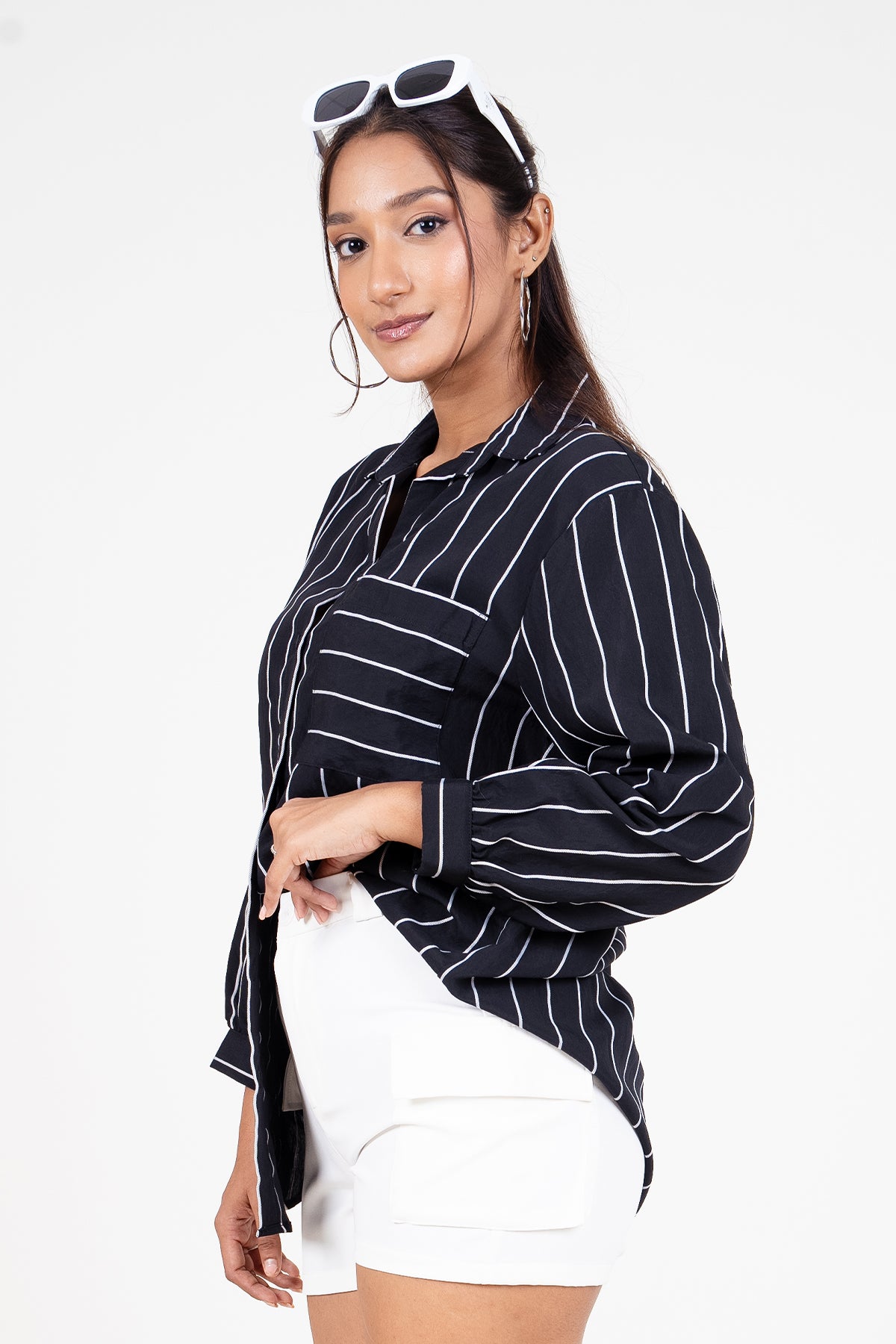Envogue Women's Long Sleeve Stripe Chic Casual Shirt