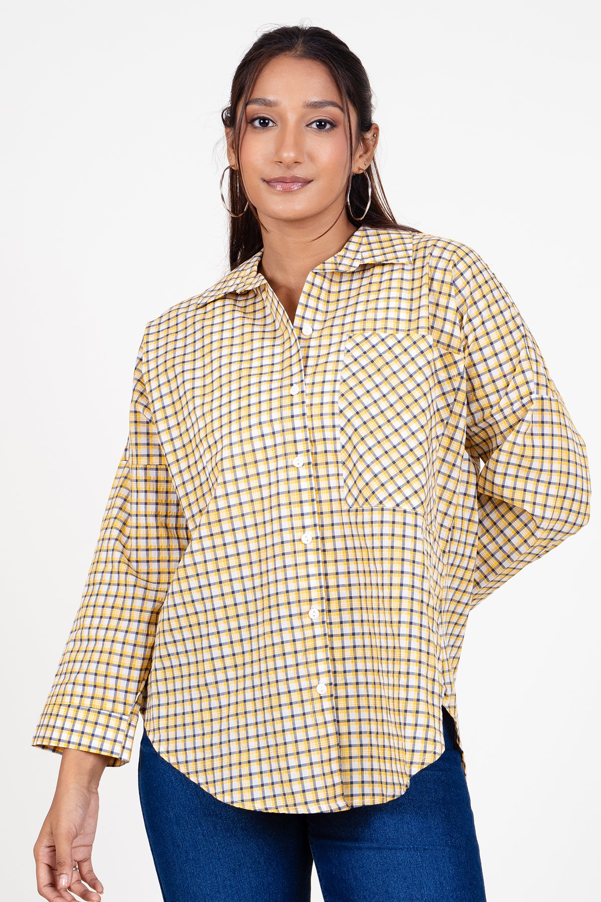 Envogue Women's Chic Long Sleeve Check Casual Shirt