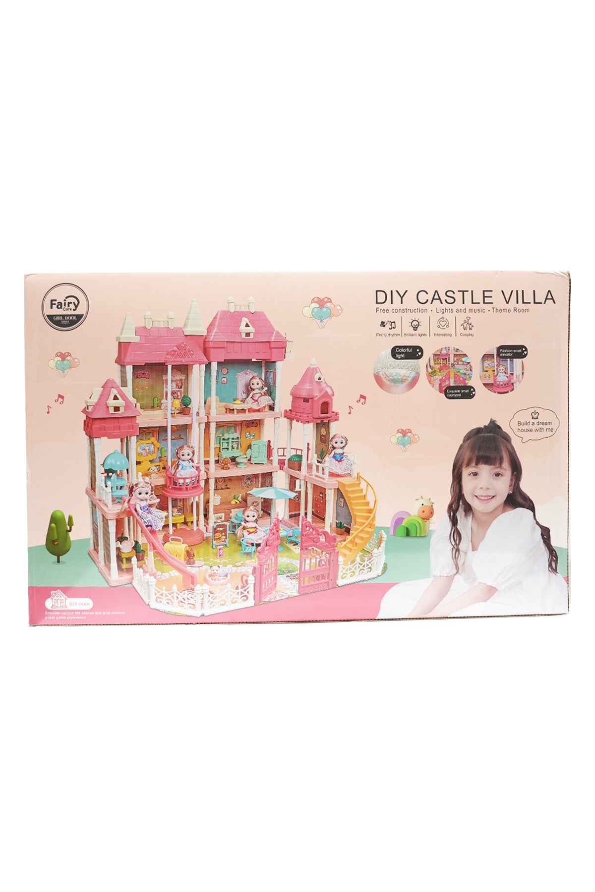 DIY Castle Villa Dollhouse Playset – Lights & Music