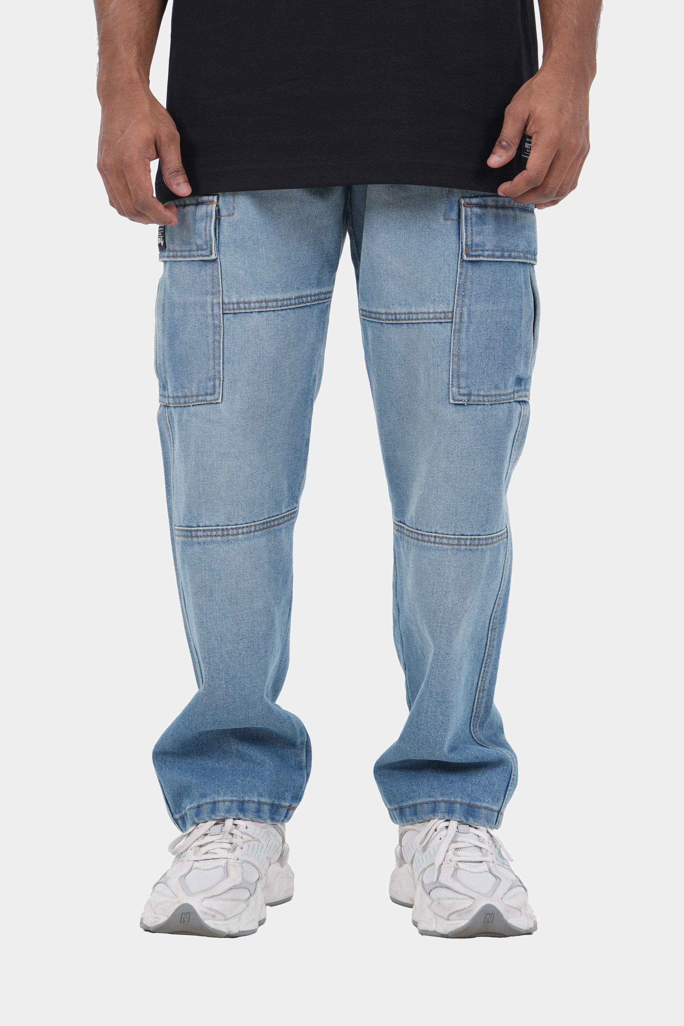 Hustle Men's Jersey Vibes Dual Pocket Cargo Denim Pant