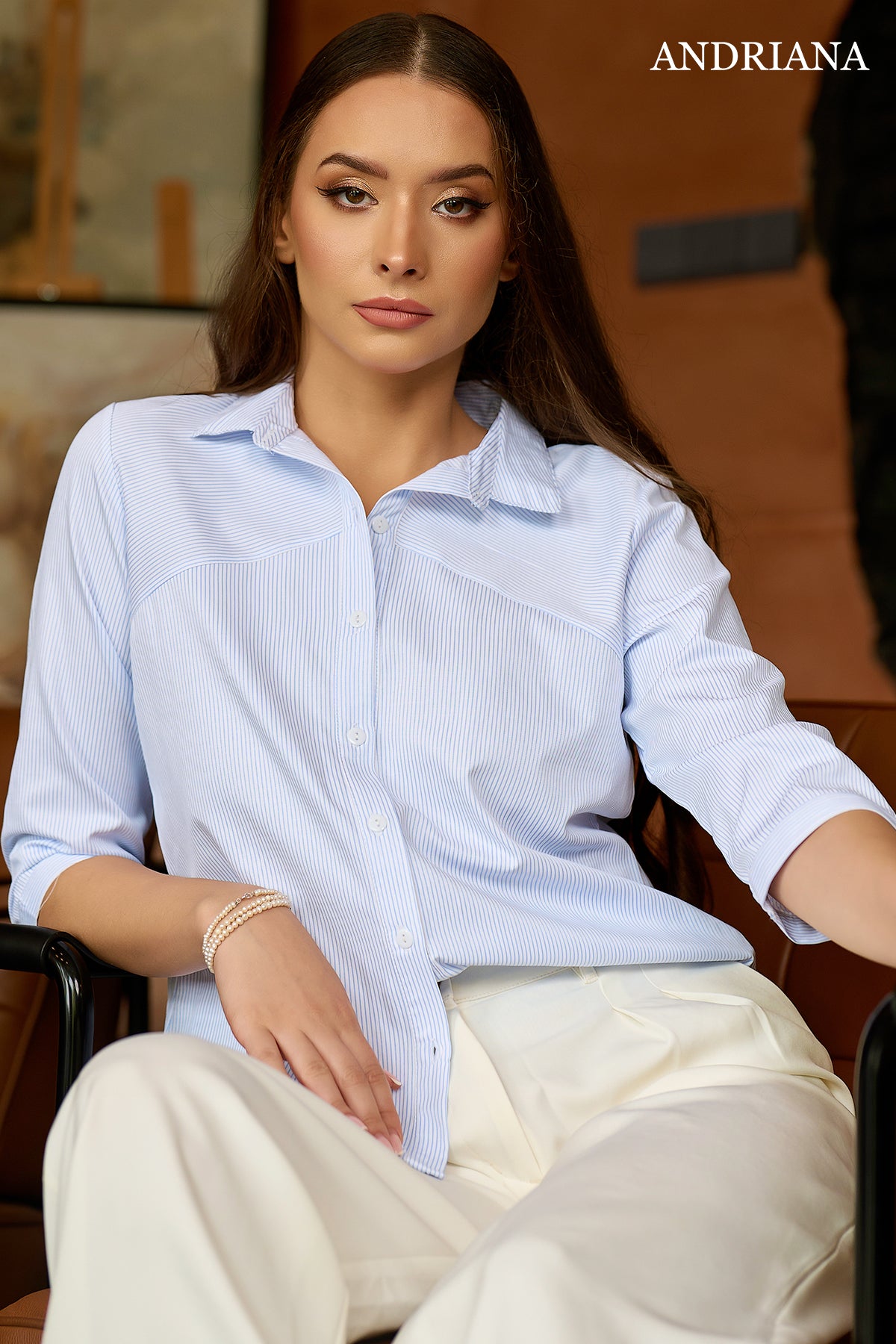 Andriana WHISPERS OF STRIPES Women's Chic Office Blouse