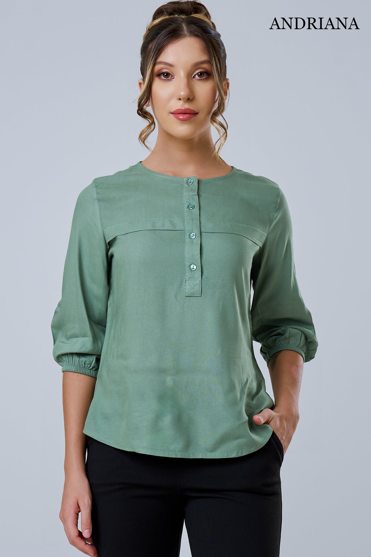 Andriana Elegance Women's Voluminious Sleeve Chic Office Blouse