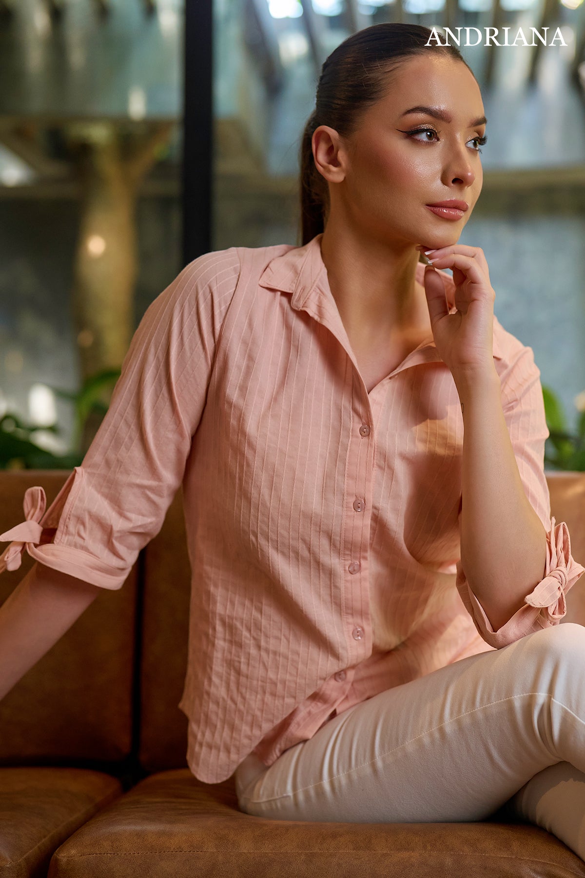 Andriana WHISPERS OF STRIPES Women's Chic Office Blouse