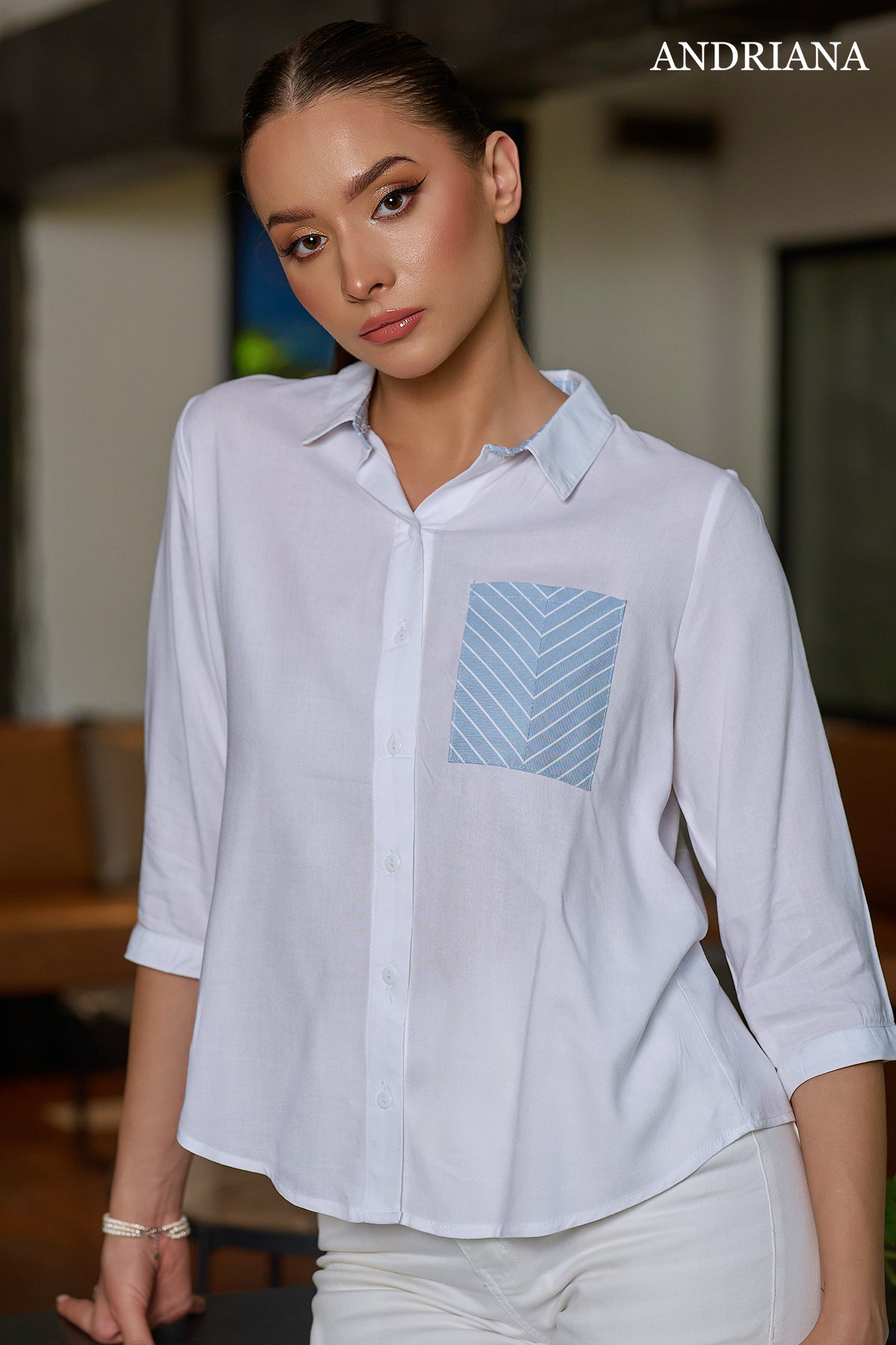 Andriana WHISPERS OF STRIPES Women's Chic Office Blouse