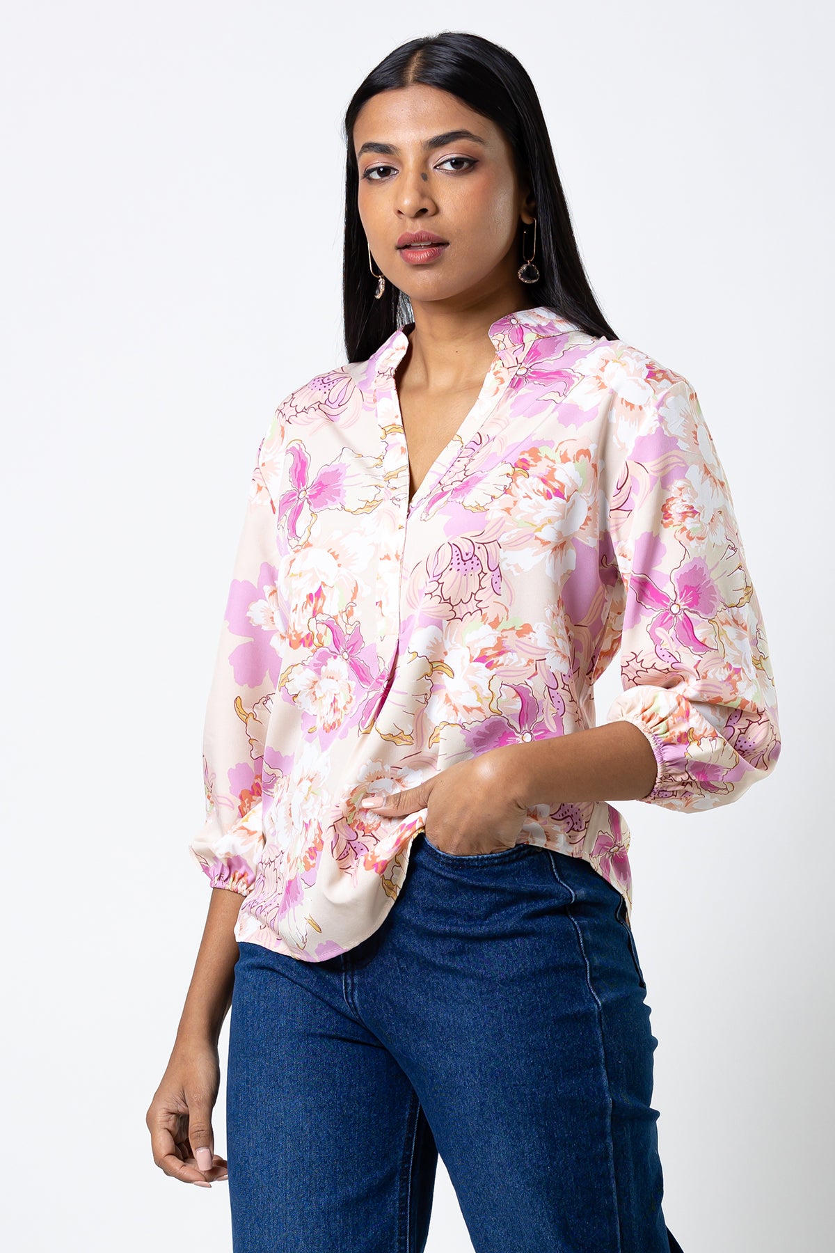 Envogue Women's 3/4 Sleeve Printed Casual Blouse