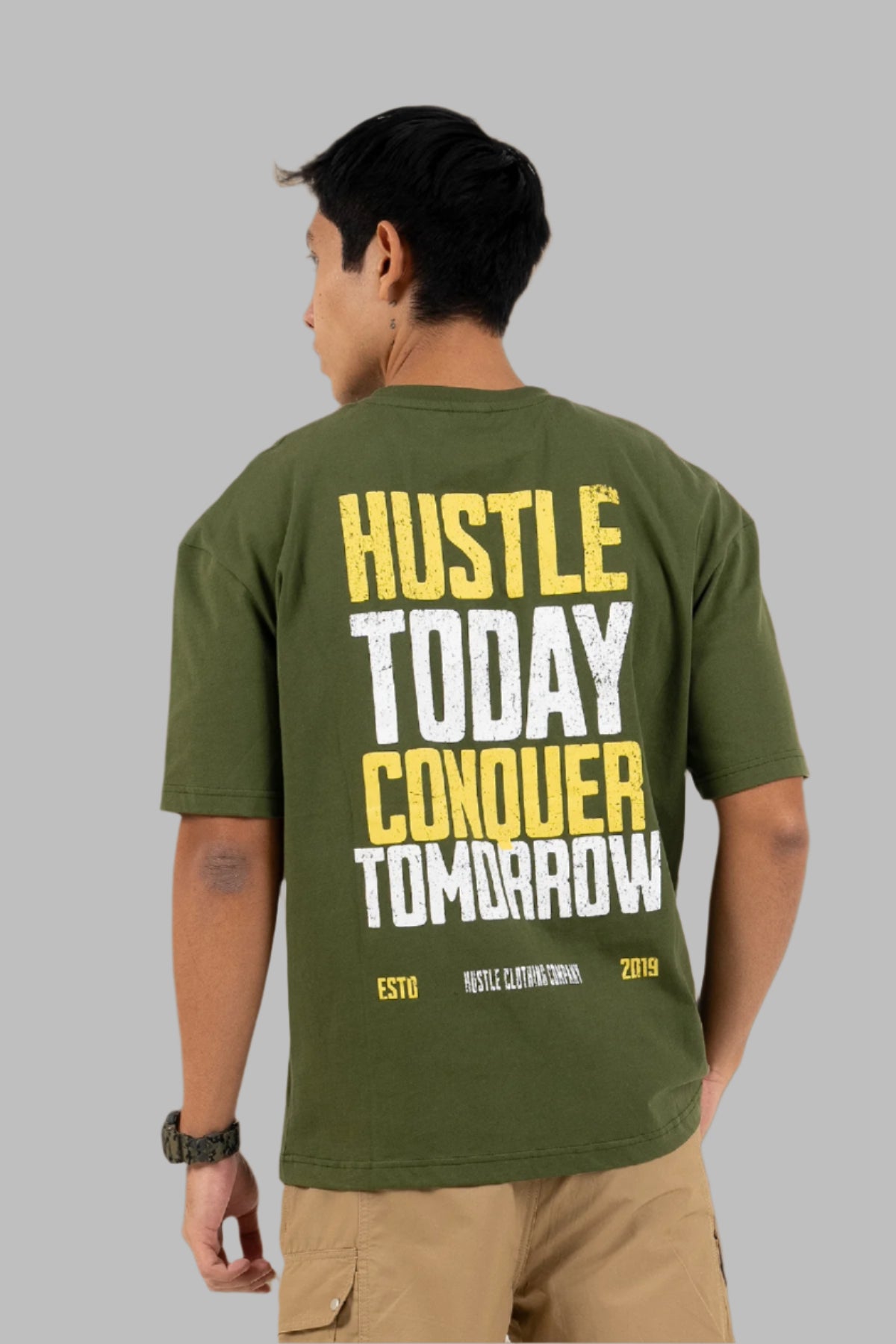 Hustle Backprint Relax Fit Casual T-Shirt