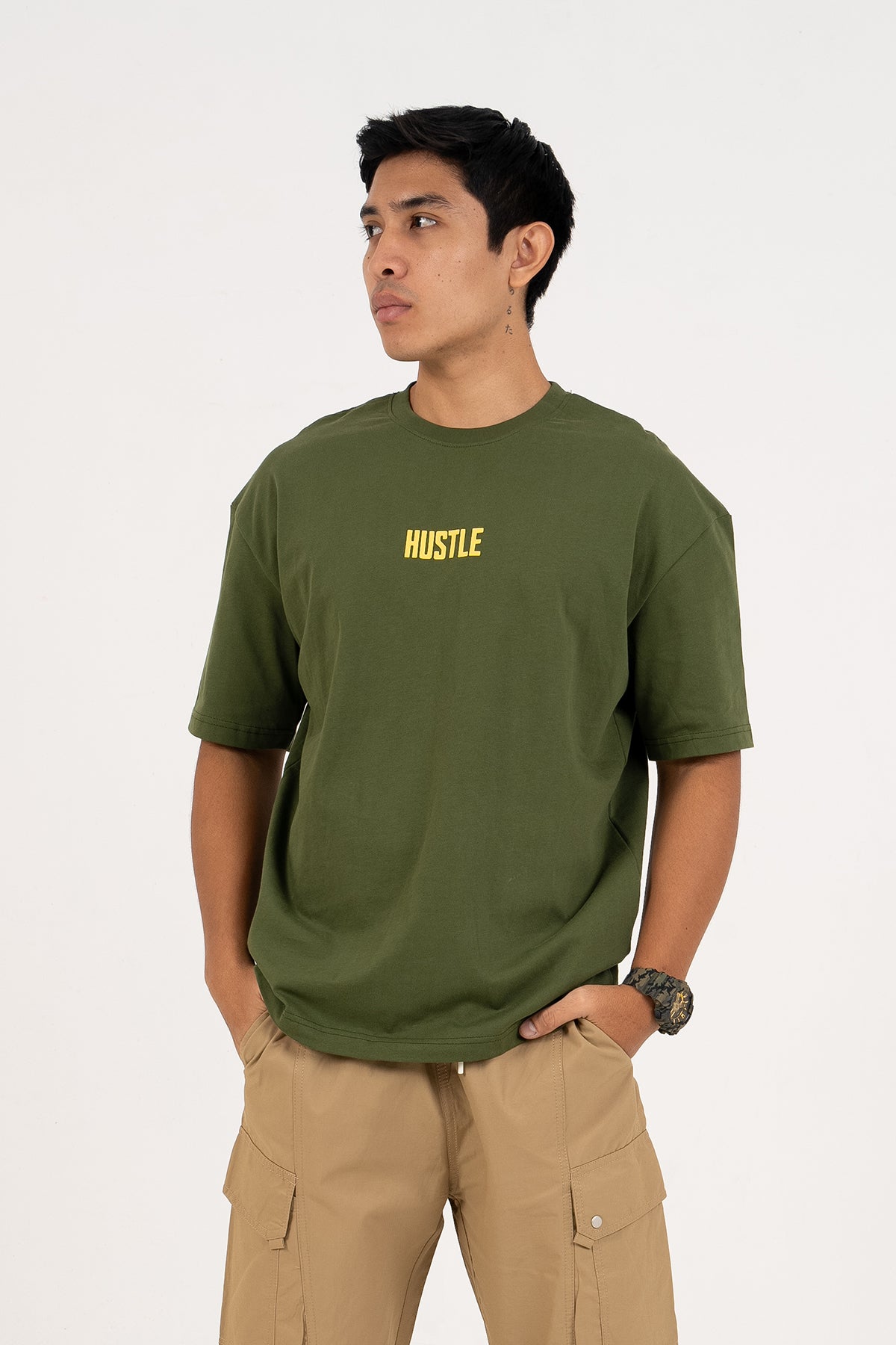 Hustle Backprint Relax Fit Casual T-Shirt