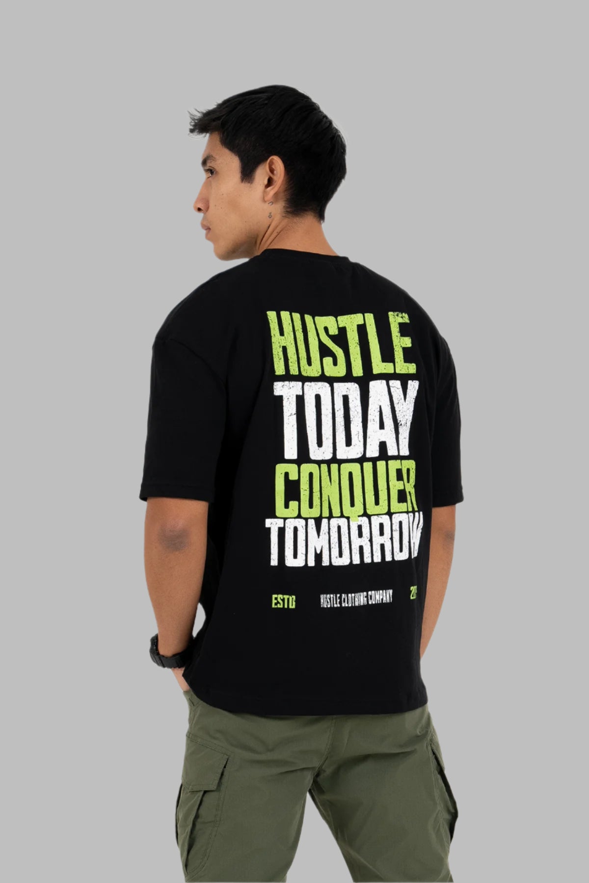 Hustle Backprint Relax Fit Casual T-Shirt