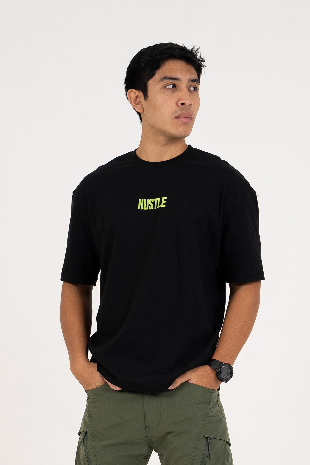 Hustle Backprint Relax Fit Casual T-Shirt