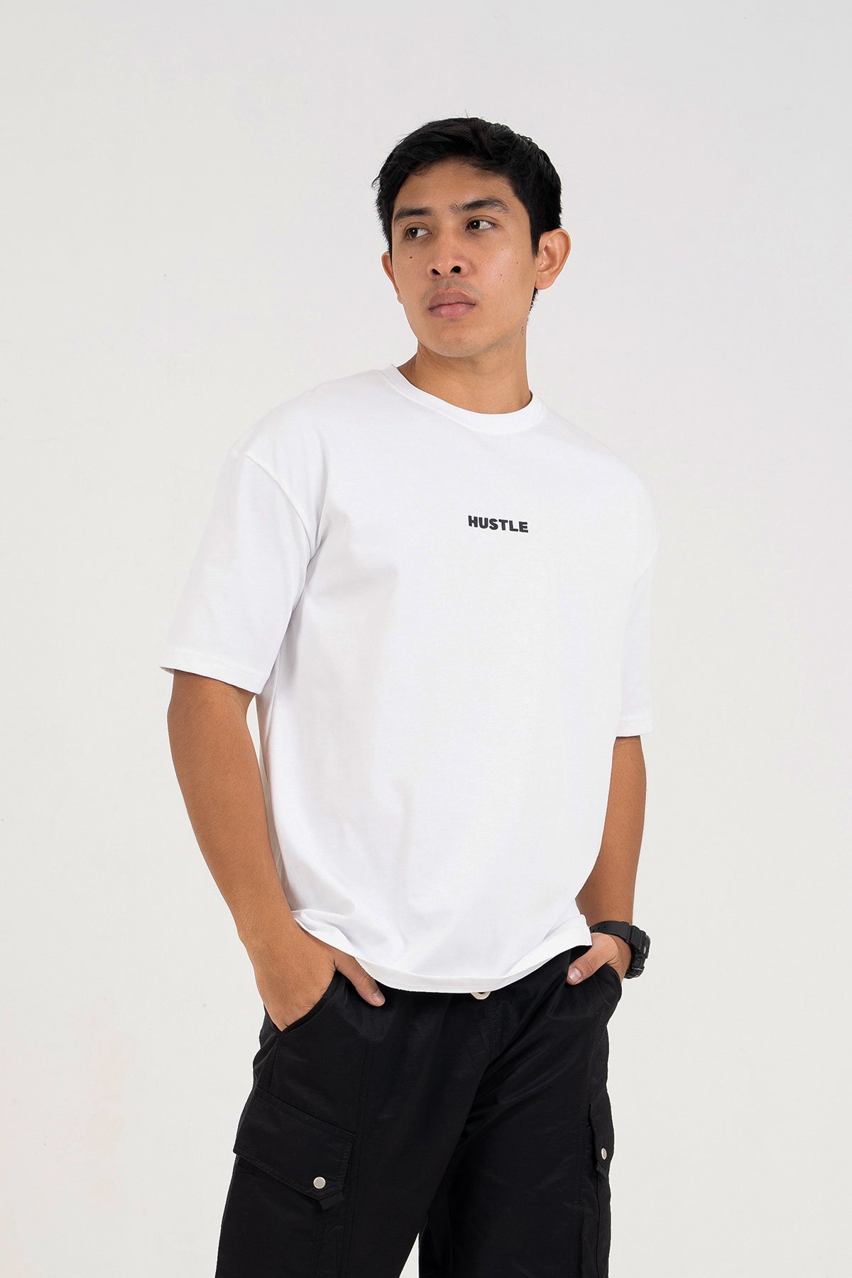 Hustle Backprint Relax Fit Casual T-Shirt