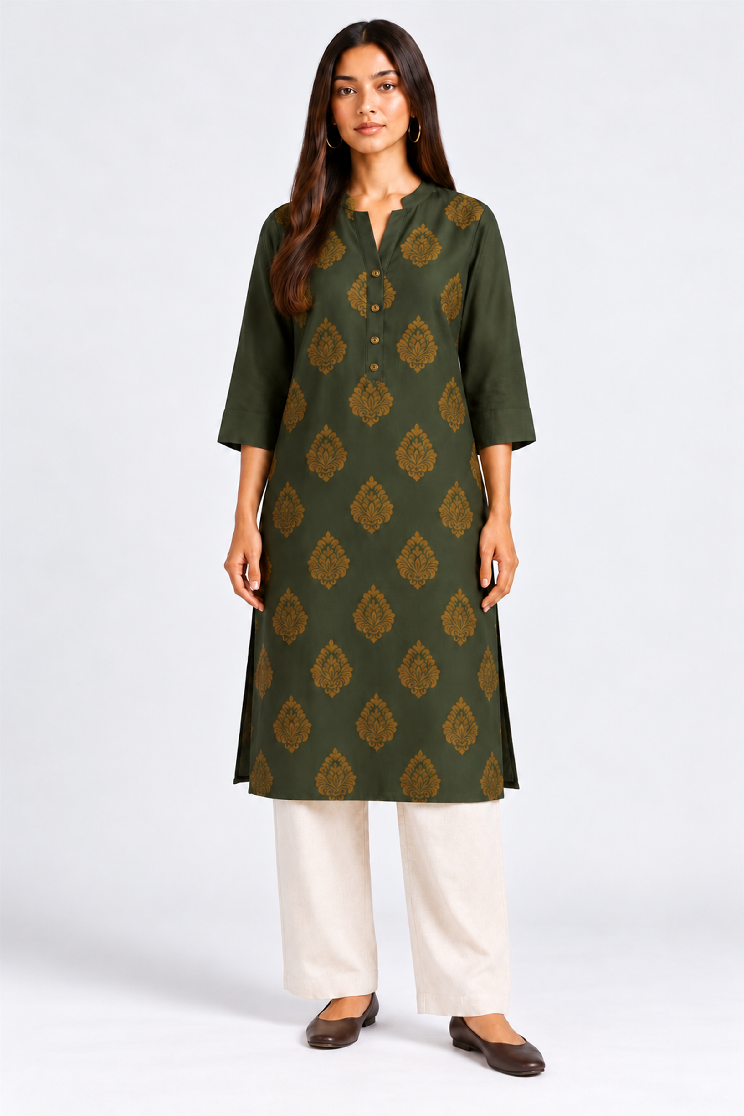 HADA Women's Casual Kurta - Olive