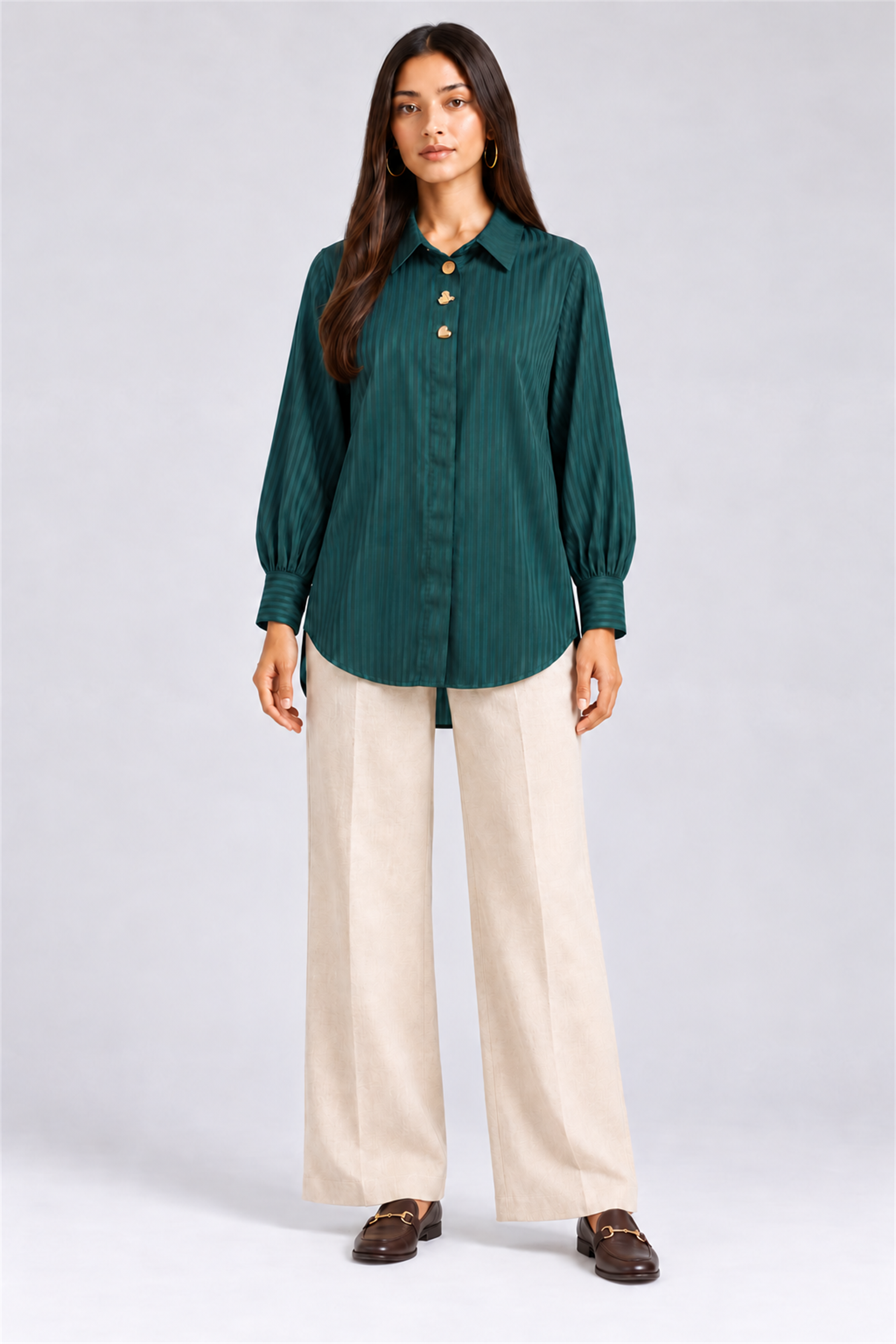 HADA Women's Casual Kurta Top - Dark Green