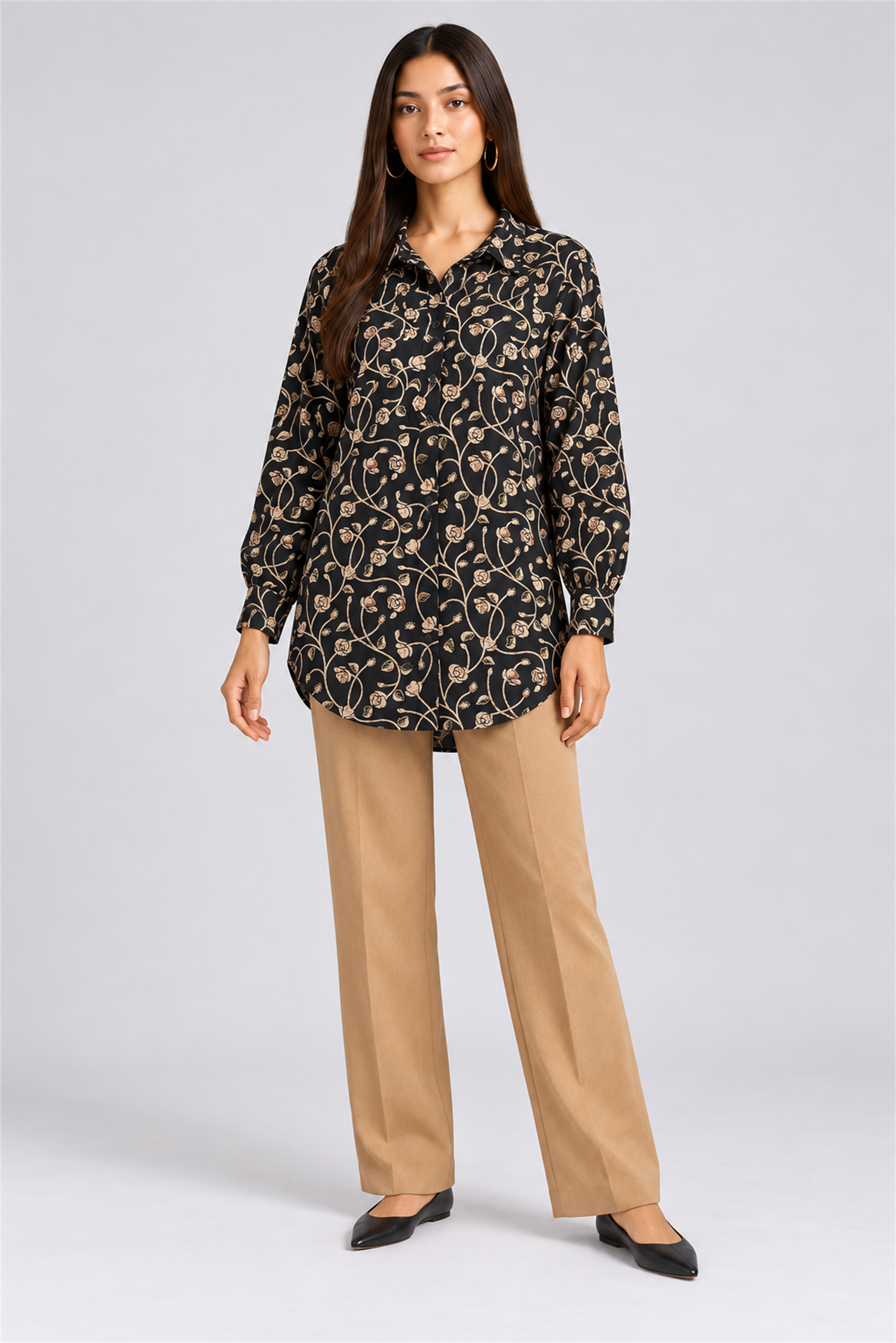 HADA Women's Casual Kurta Top - Black
