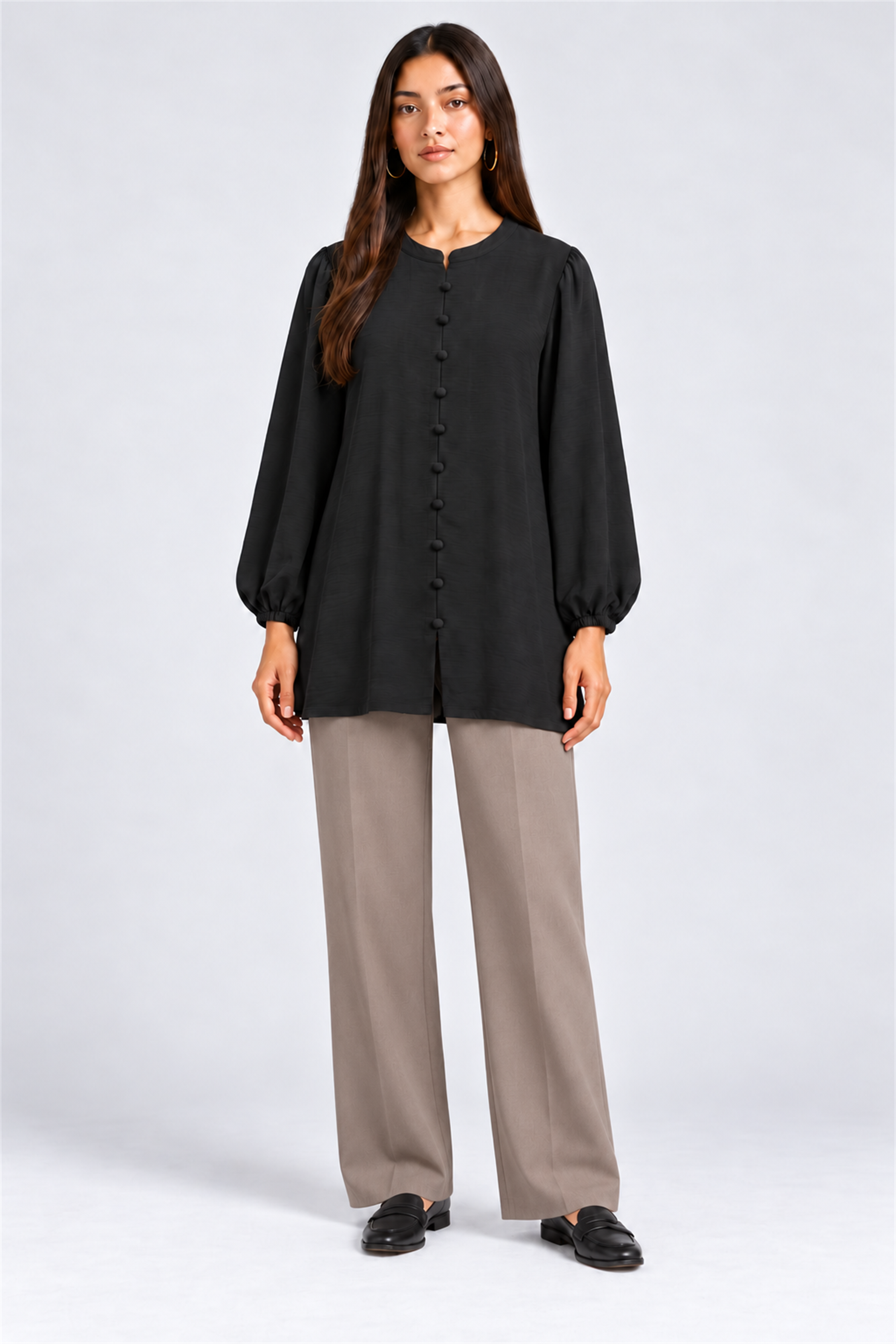 HADA Women's Casual Kurta Top - Black