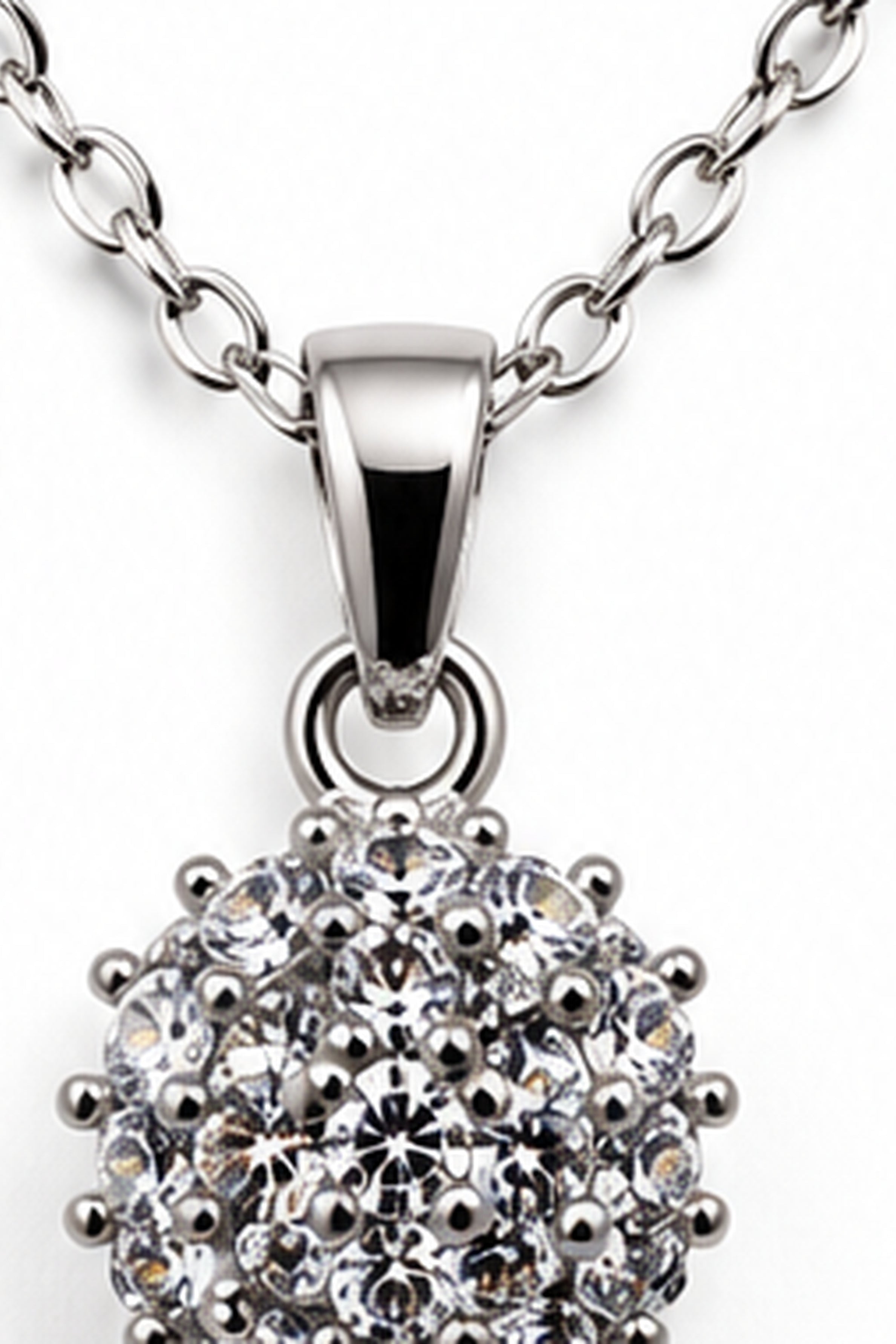 Women's Crystal Cluster Stud Earrings &amp; Pendant Necklace Set – Silver