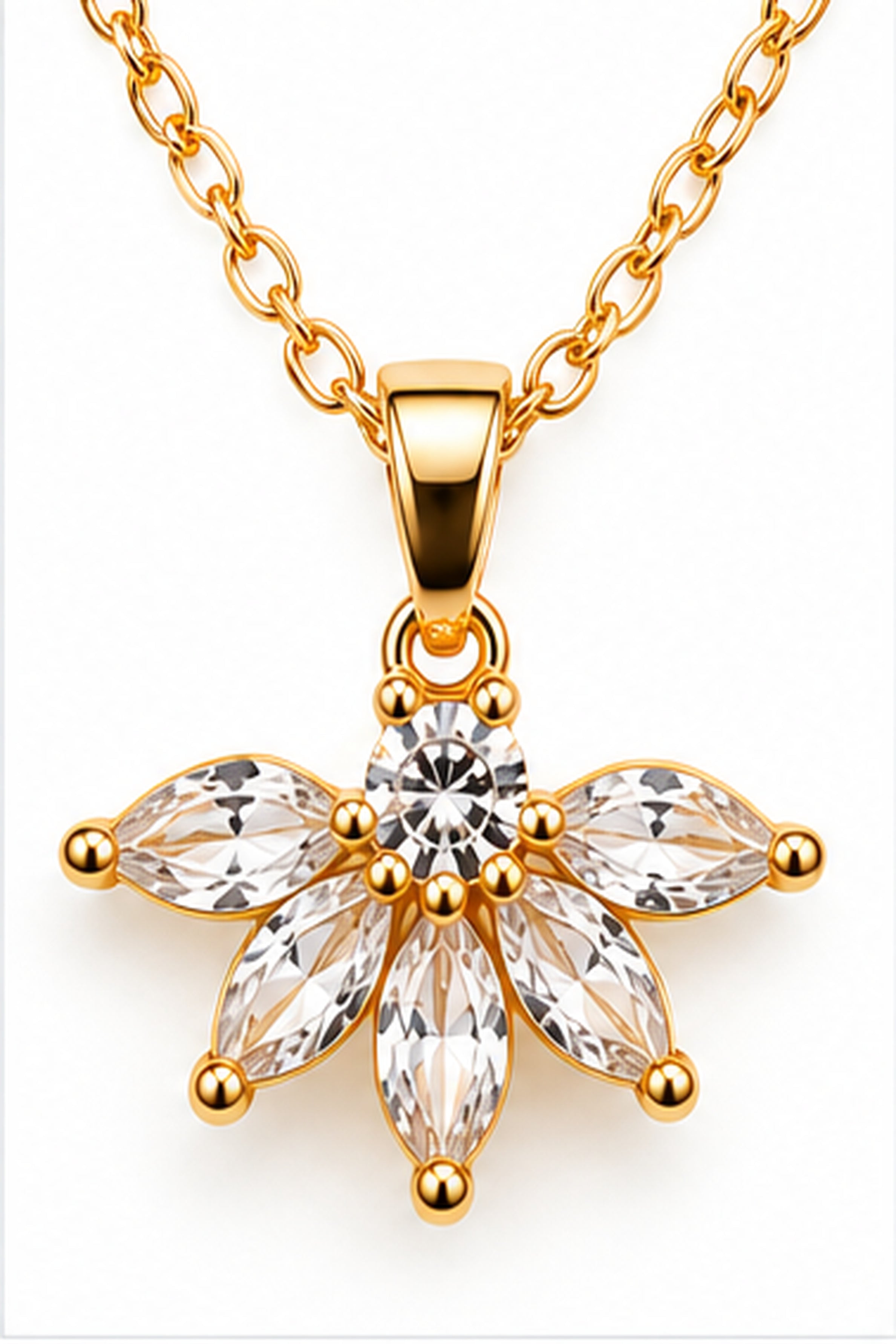 Women's Crystal Floral Stud Earrings & Pendant Necklace Set – Gold