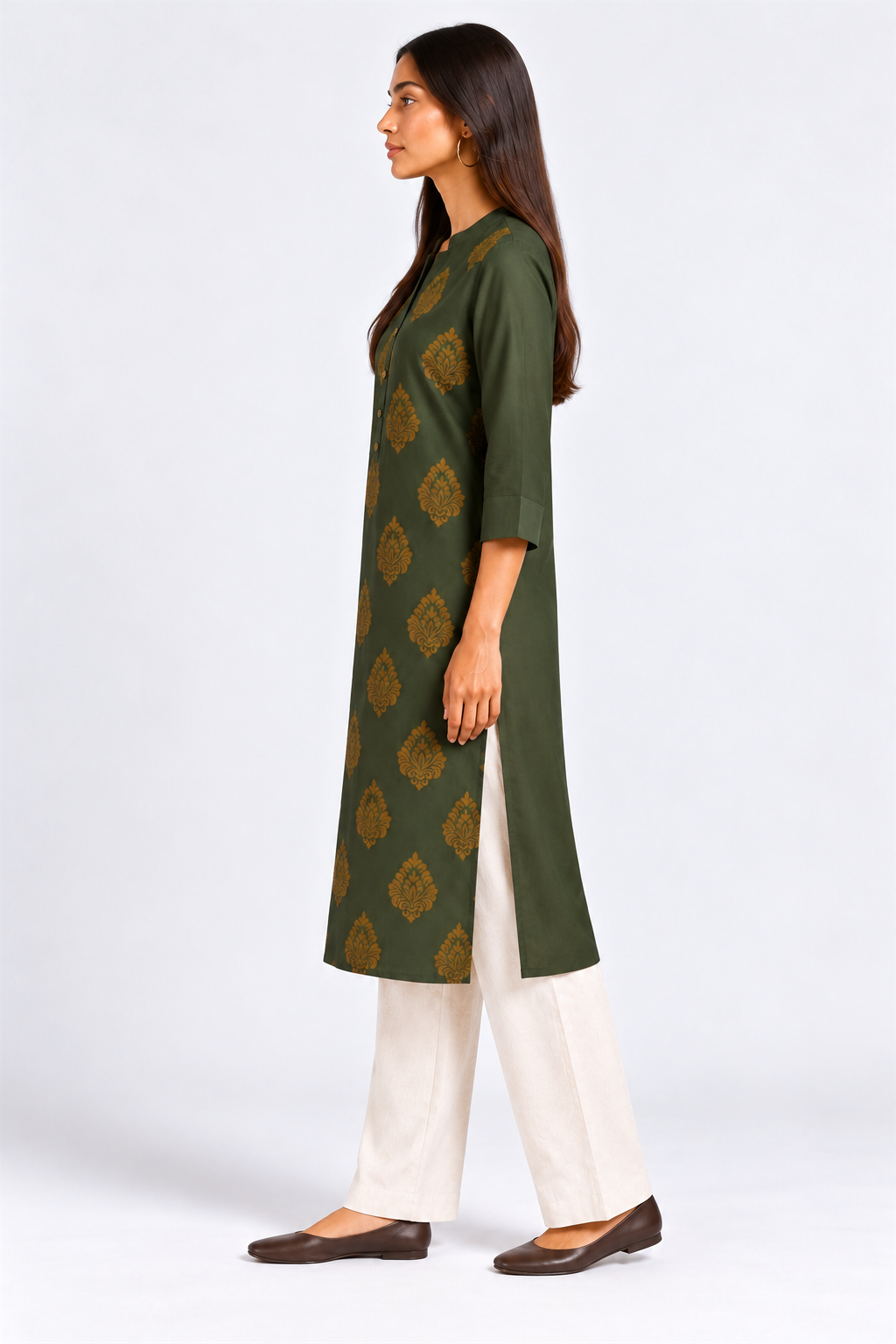 HADA Women's Casual Kurta - Olive
