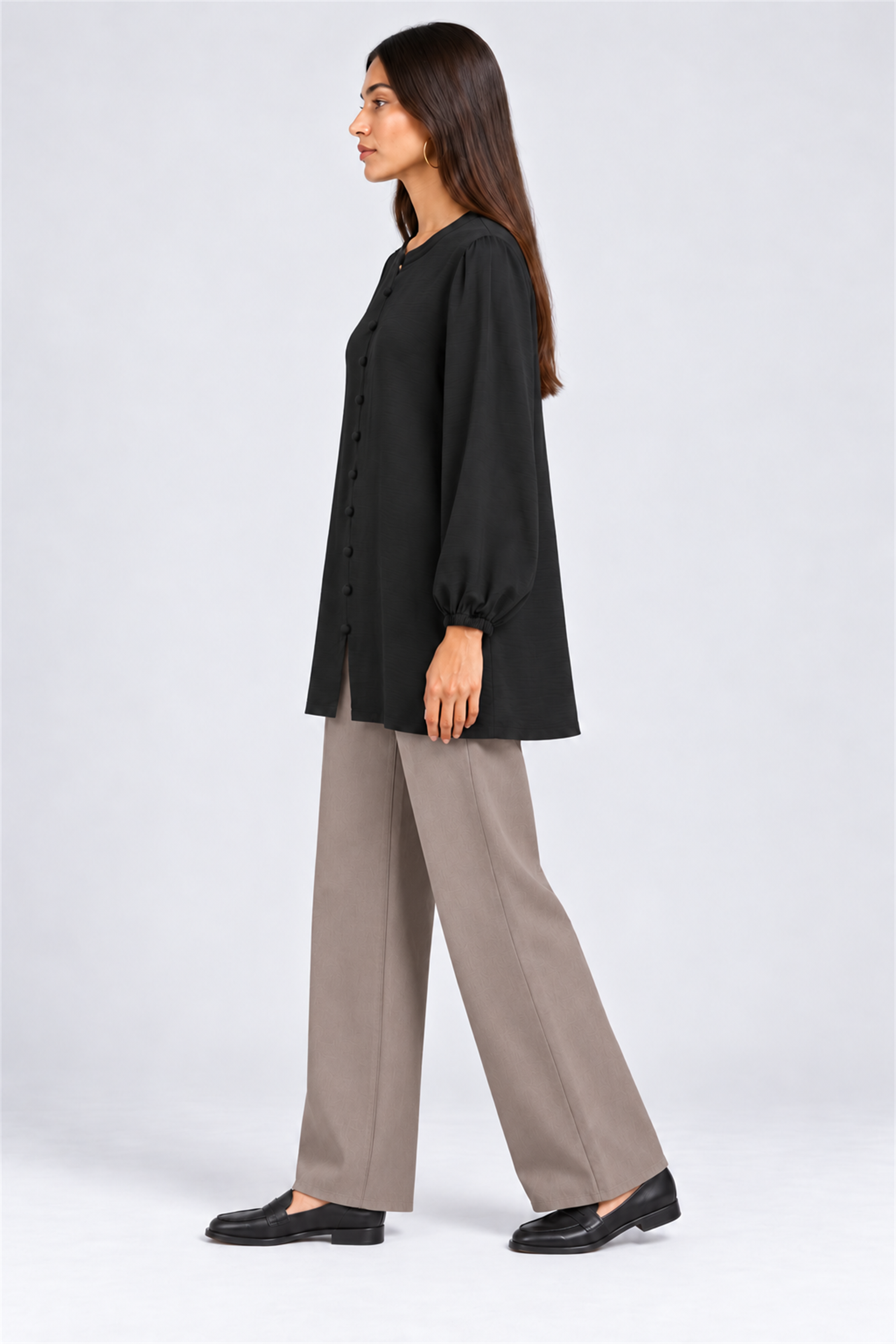 HADA Women's Casual Kurta Top - Black