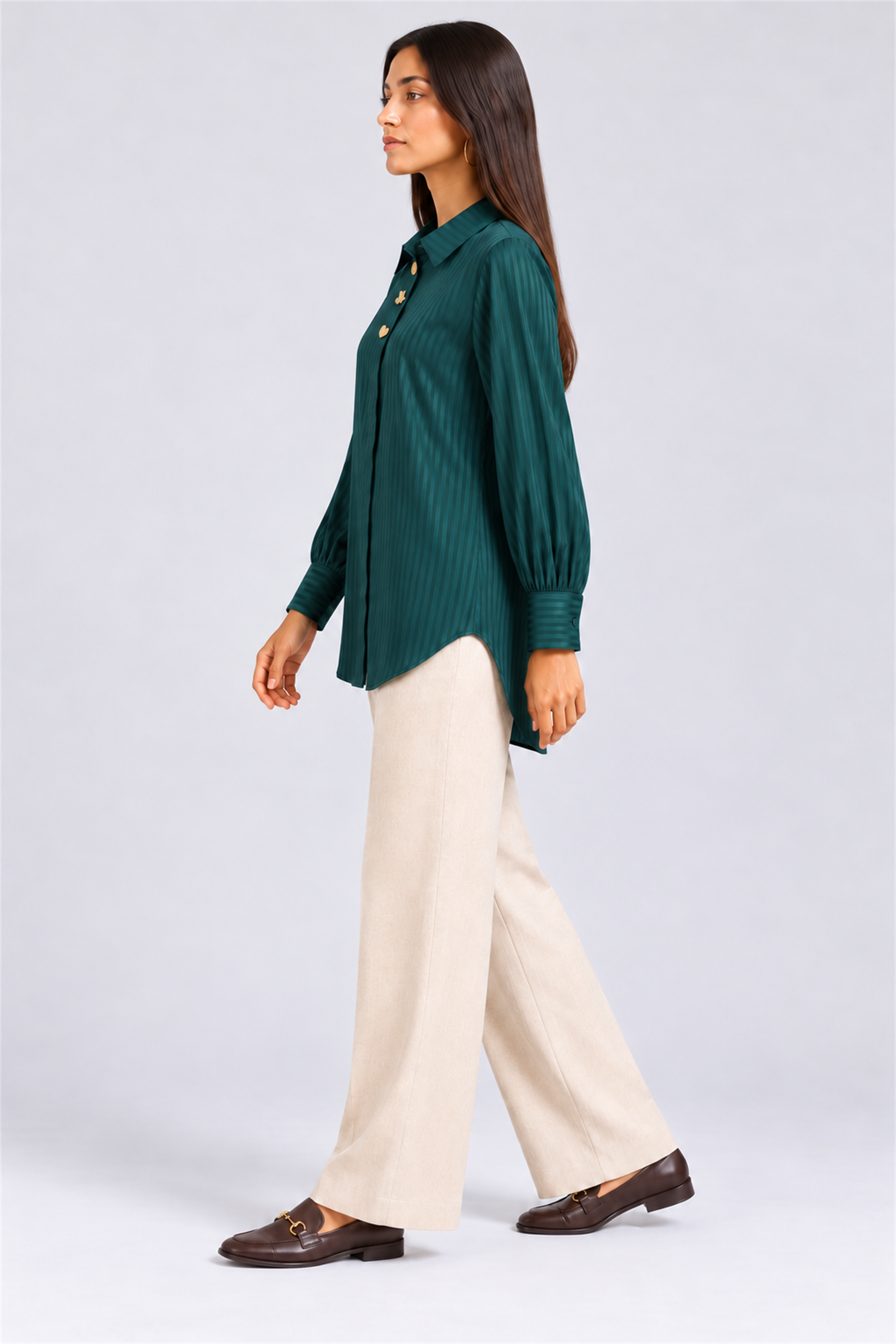 HADA Women's Casual Kurta Top - Dark Green