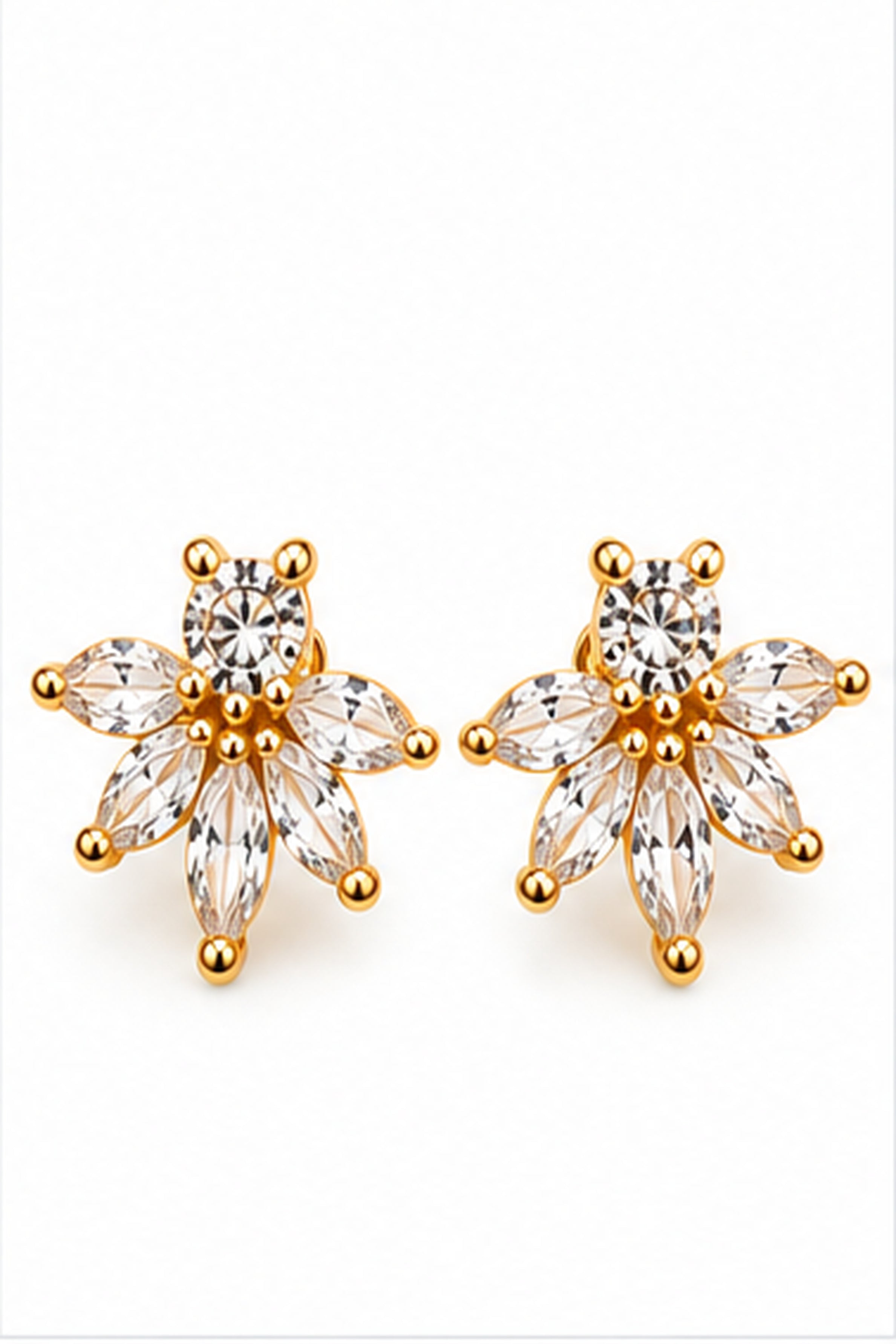Women's Crystal Floral Stud Earrings & Pendant Necklace Set – Gold