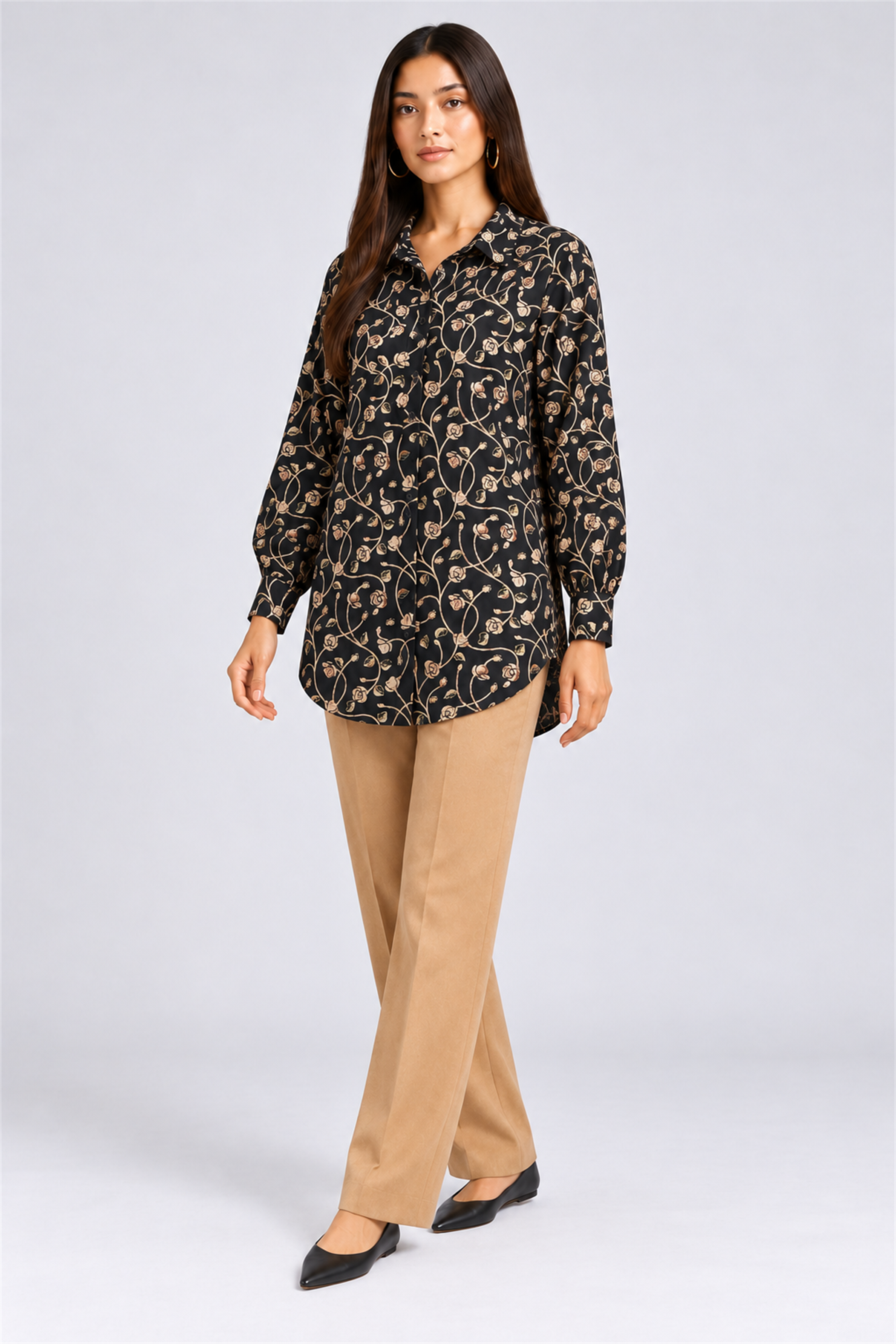 HADA Women's Casual Kurta Top - Black