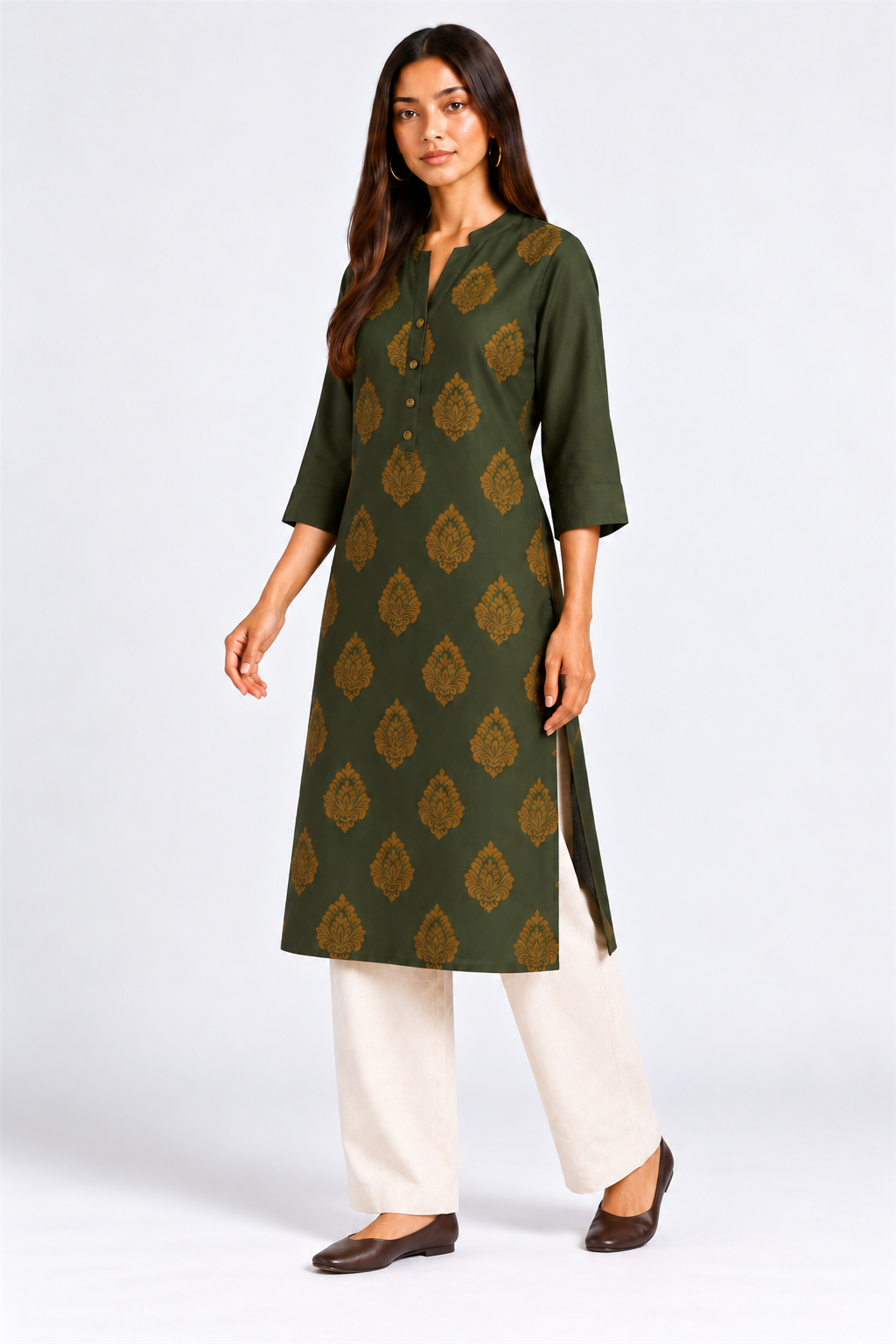 HADA Women's Casual Kurta - Olive