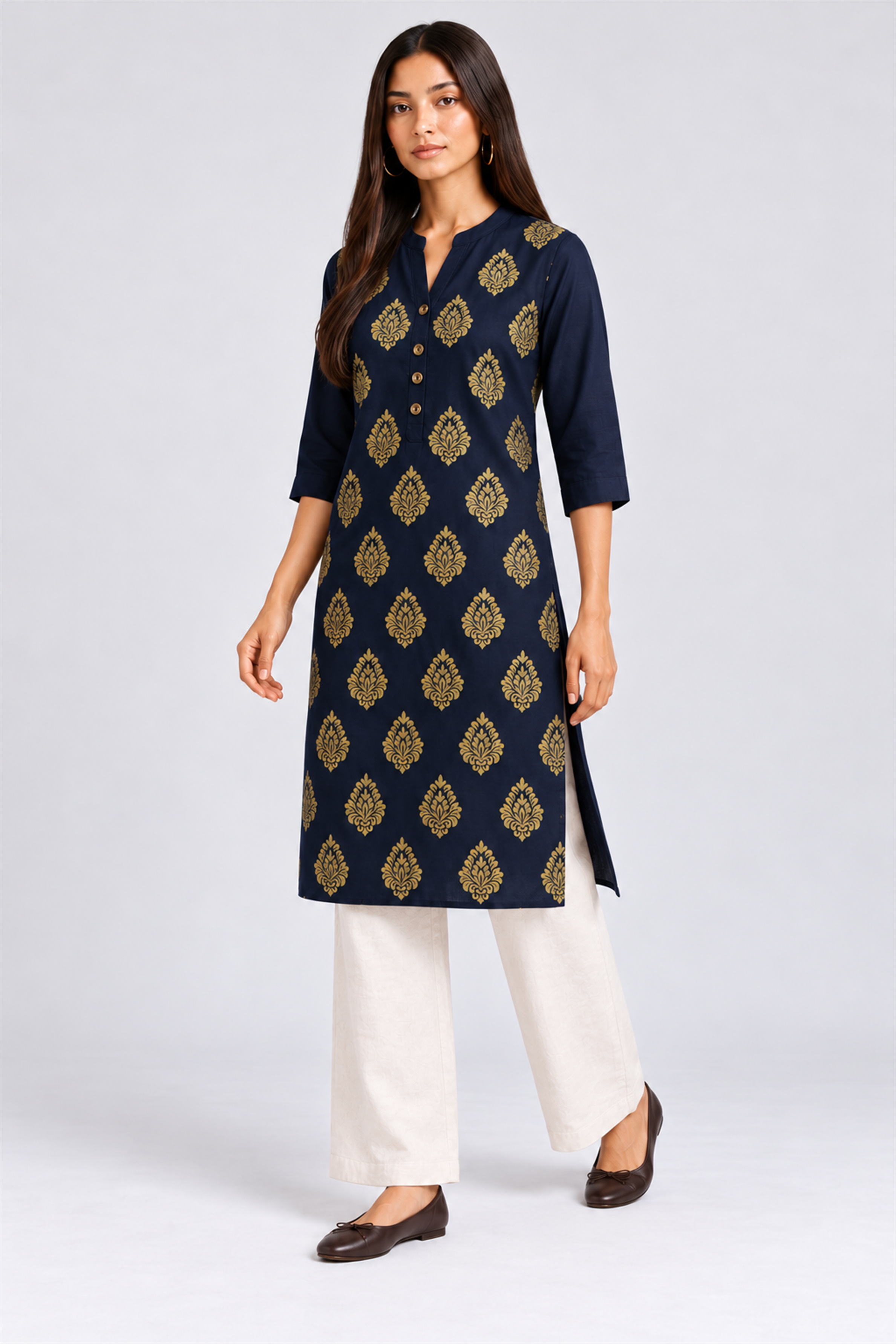 HADA Women's Casual Kurta - Navy