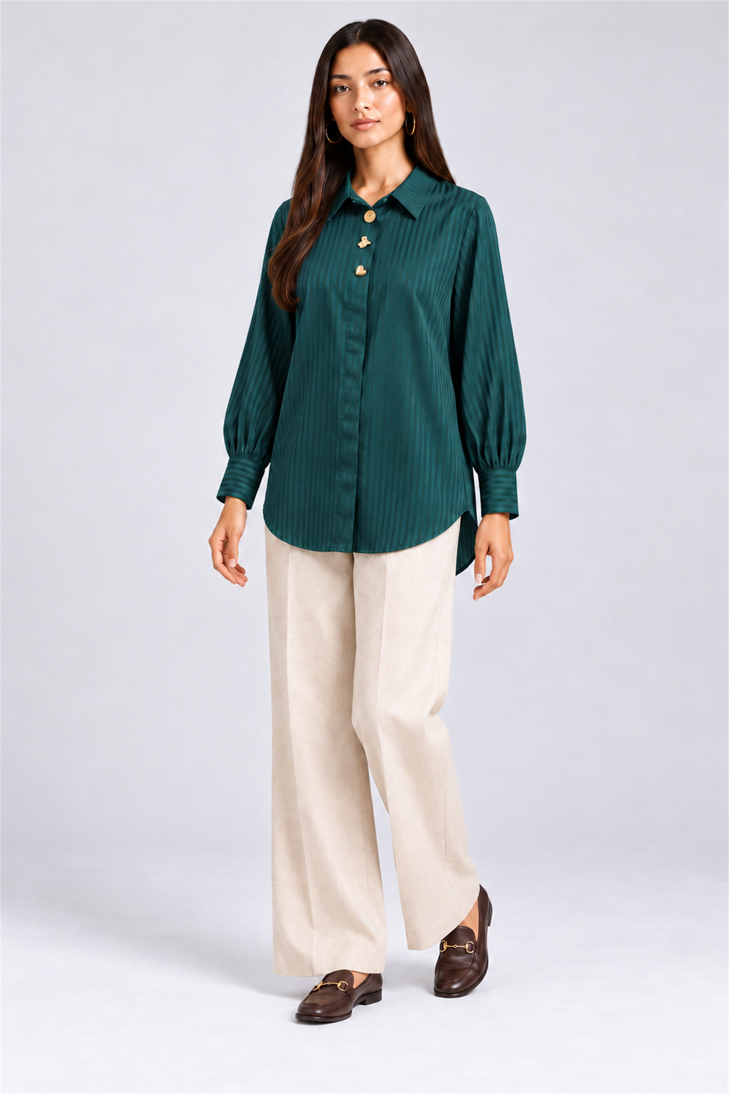 HADA Women's Casual Kurta Top - Dark Green