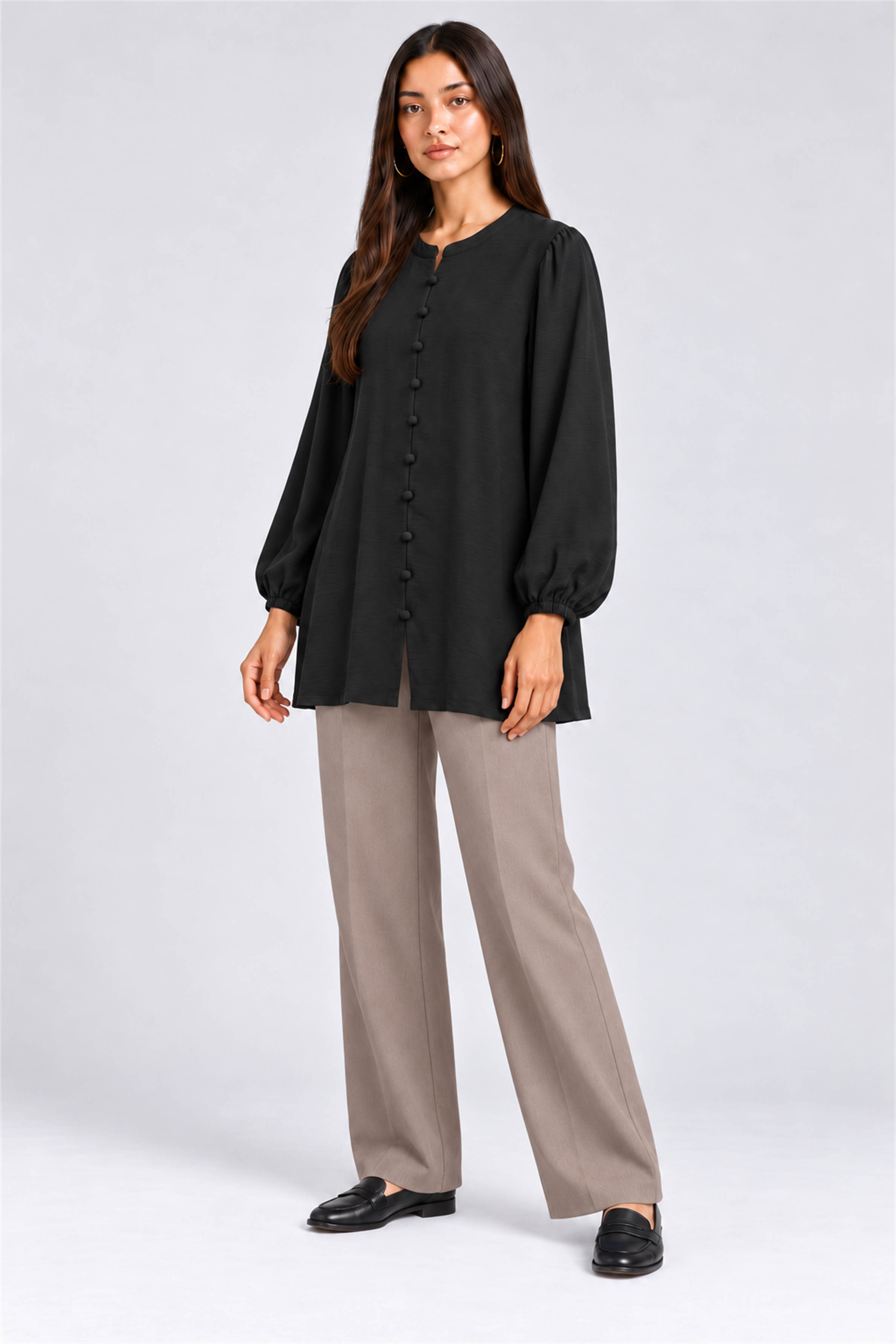 HADA Women's Casual Kurta Top - Black